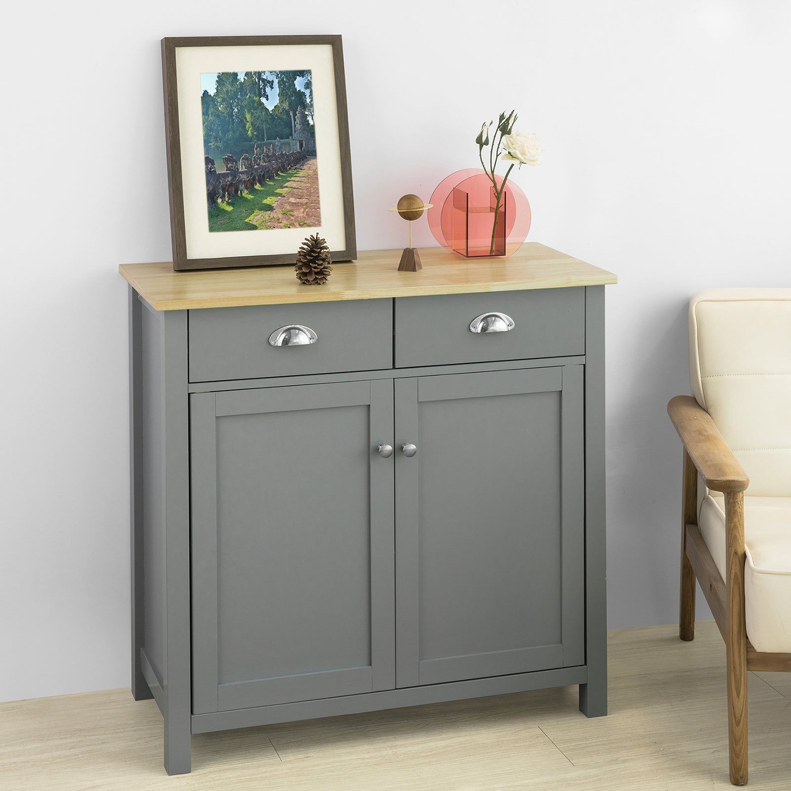 SoBuy Kitchen Dining Room Living Room Storage Cabinet Cupboard Sideboard, Grey,FSB25-HG