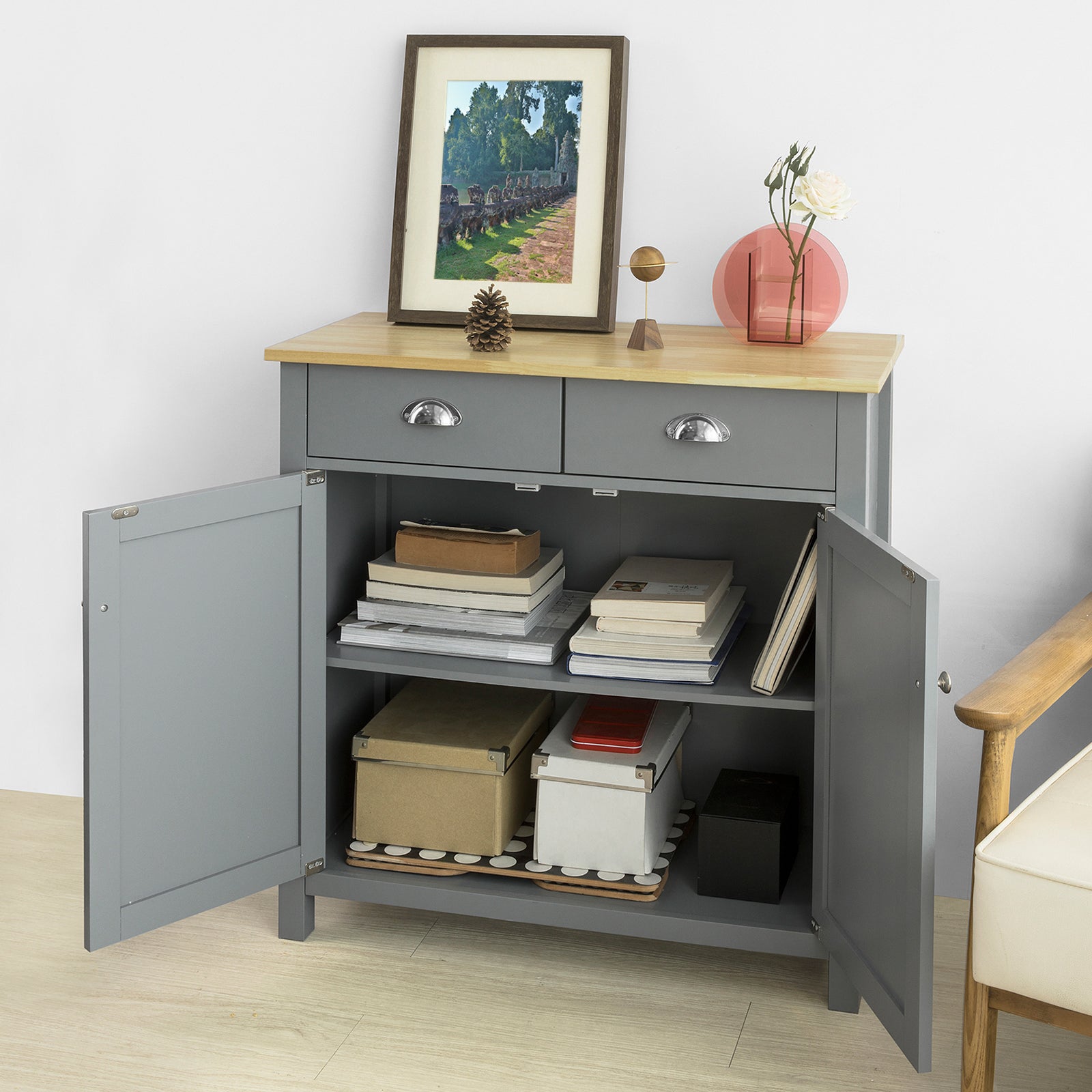SoBuy Kitchen Dining Room Living Room Storage Cabinet Cupboard Sideboard, Grey,FSB25-HG