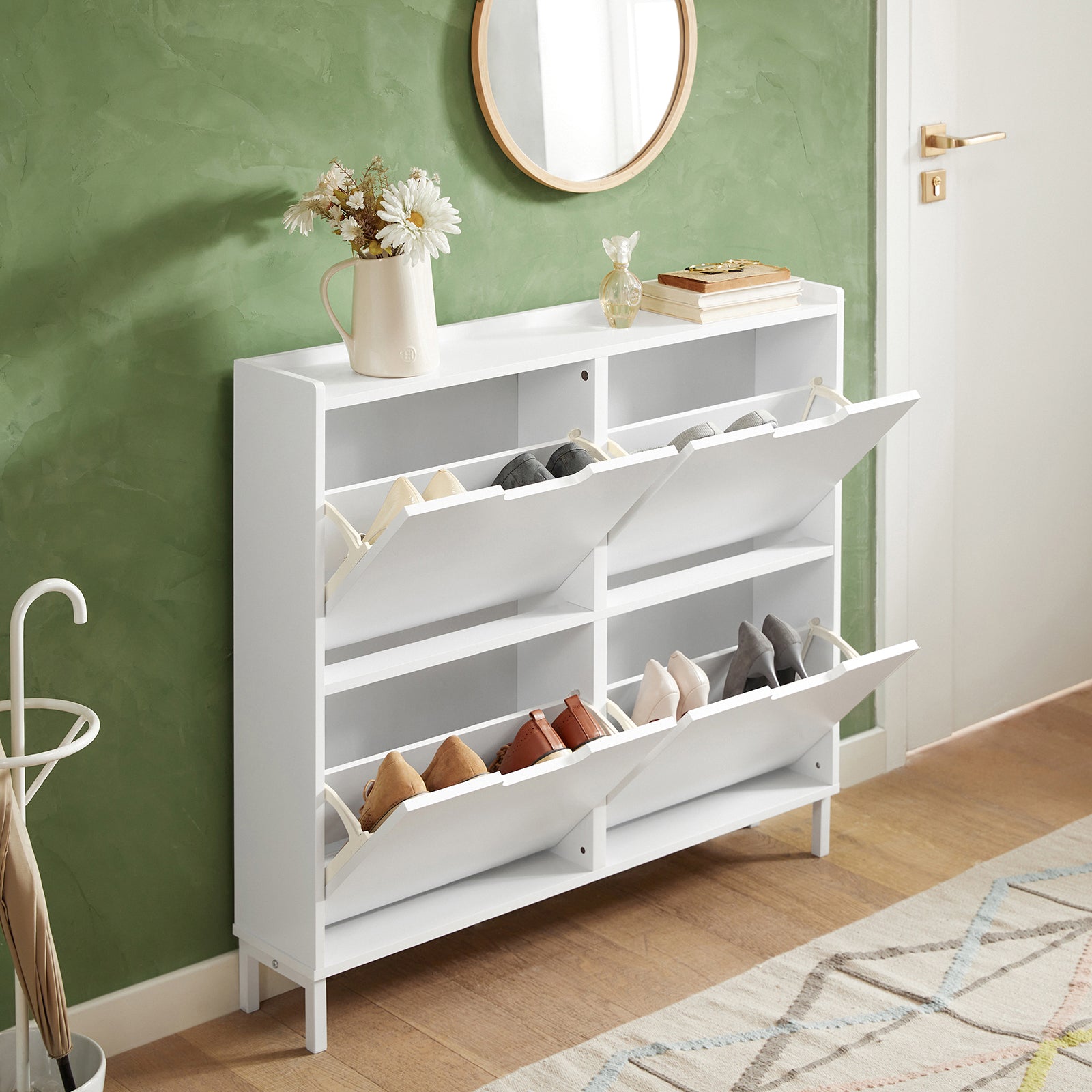 SoBuy FSR100-W, 4 Drawers Shoe Cabinet Shoe Rack Shoe Storage Cupboard Organizer Unit