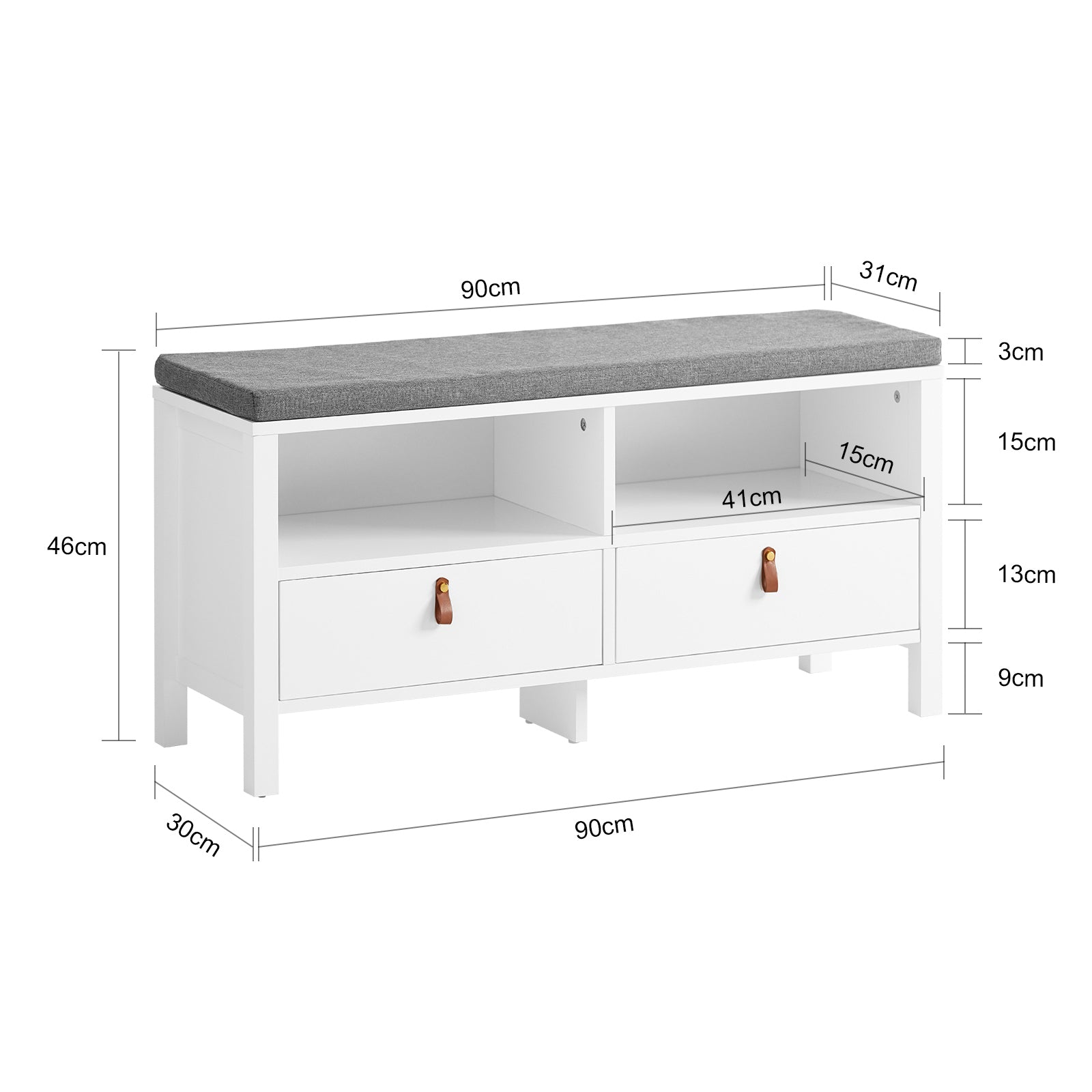 SoBuy FSR106-W, Hallway Storage Bench Shoe Bench Shoe Rack Shoe Cabinet with Seat Cushion