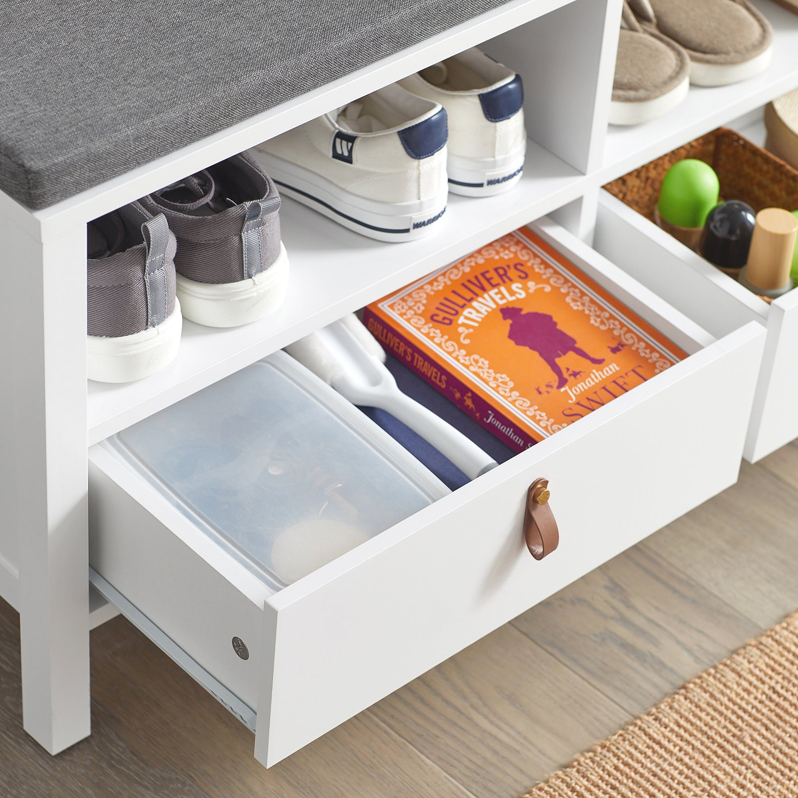 SoBuy FSR106-W, Hallway Storage Bench Shoe Bench Shoe Rack Shoe Cabinet with Seat Cushion