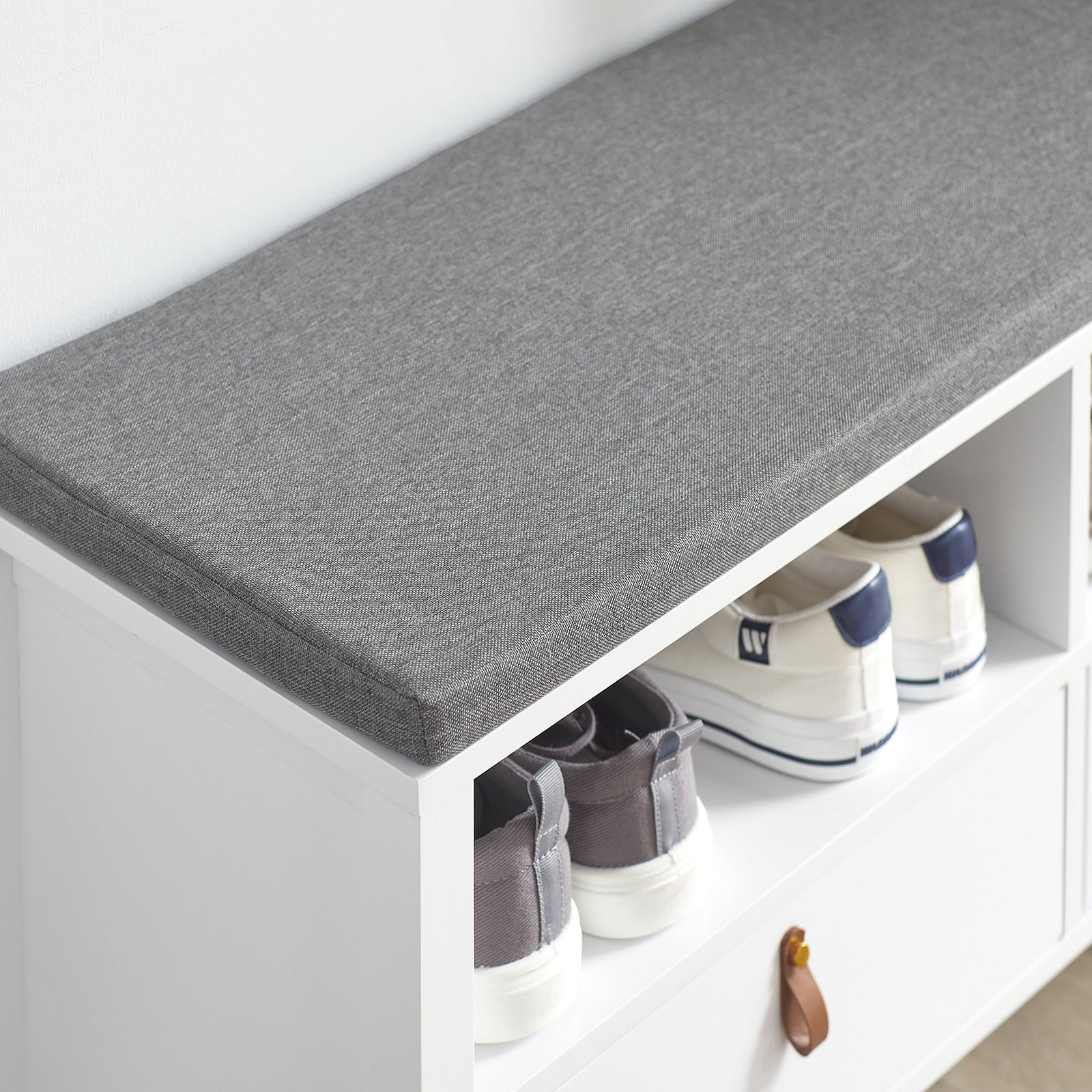 SoBuy FSR106-W, Hallway Storage Bench Shoe Bench Shoe Rack Shoe Cabinet with Seat Cushion