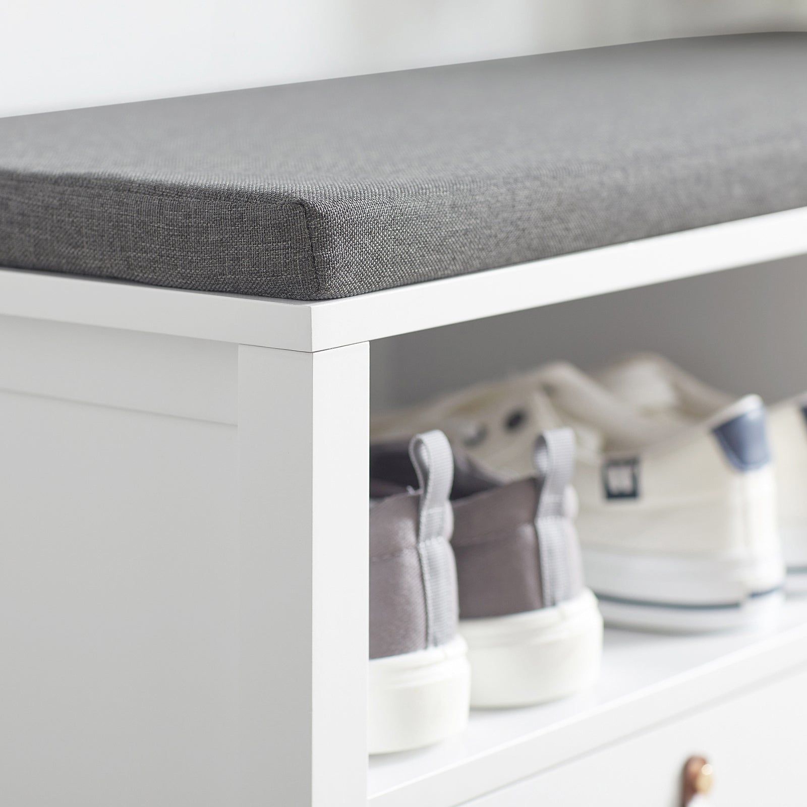 SoBuy FSR106-W, Hallway Storage Bench Shoe Bench Shoe Rack Shoe Cabinet with Seat Cushion