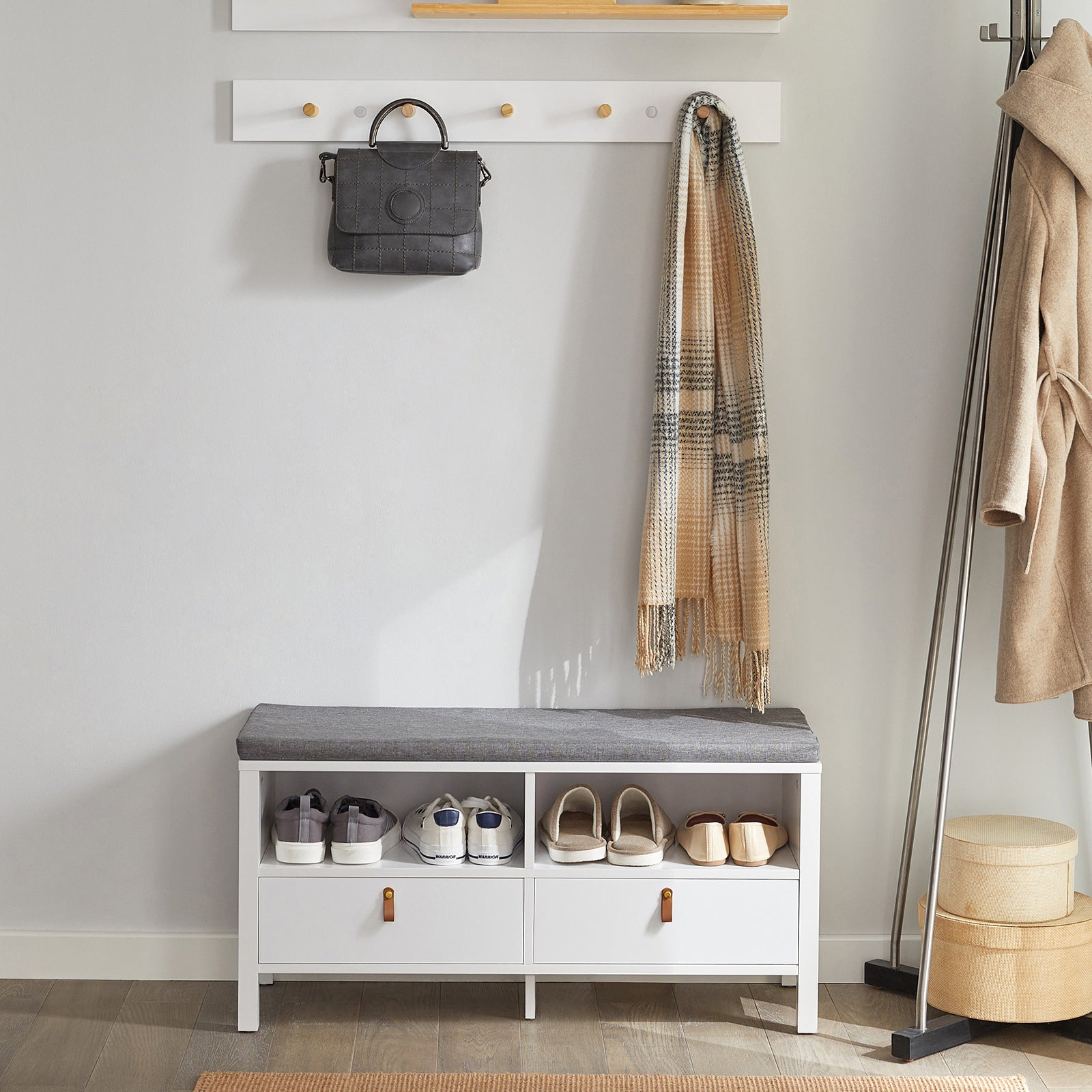 SoBuy FSR106-W, Hallway Storage Bench Shoe Bench Shoe Rack Shoe Cabinet with Seat Cushion