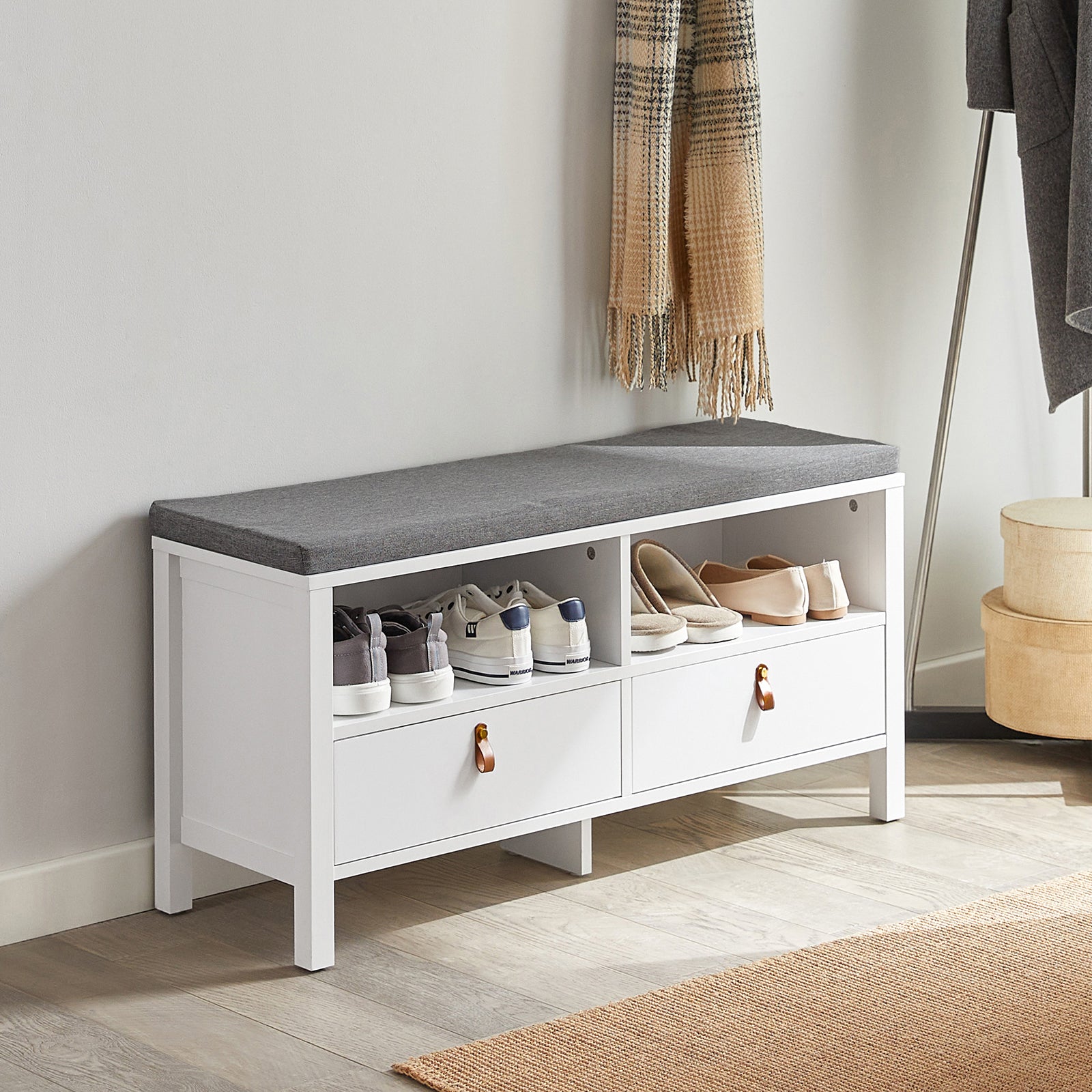 SoBuy FSR106-W, Hallway Storage Bench Shoe Bench Shoe Rack Shoe Cabinet with Seat Cushion