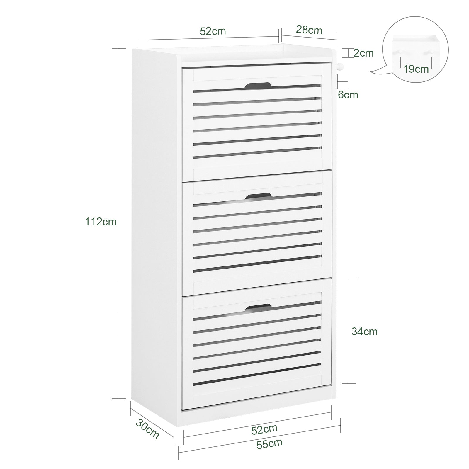 SoBuy FSR108-W, 3 Drawers Shoe Cabinet Shoe Rack Shoe Storage Cupboard Organizer Unit