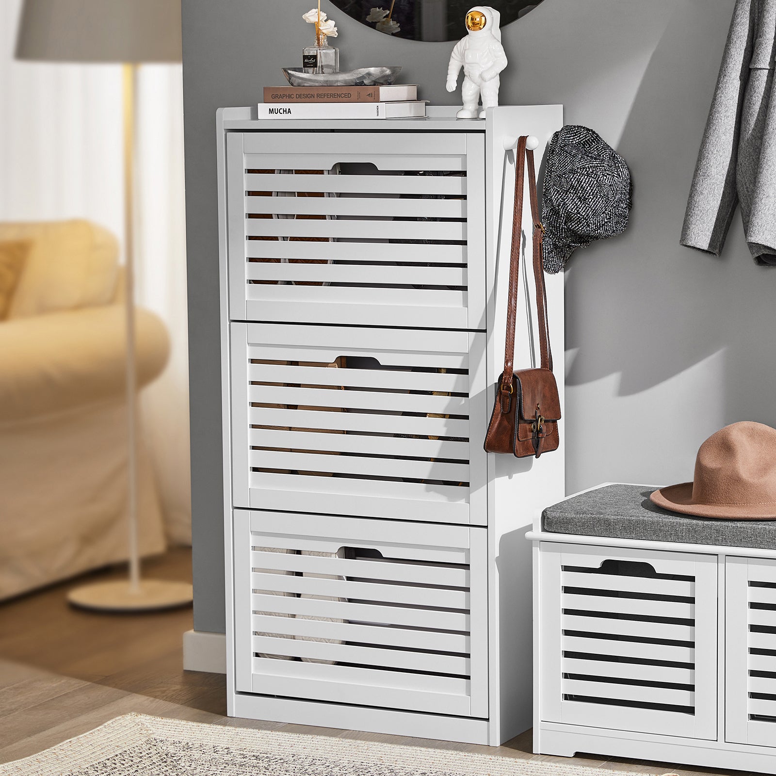SoBuy FSR108-W, 3 Drawers Shoe Cabinet Shoe Rack Shoe Storage Cupboard Organizer Unit