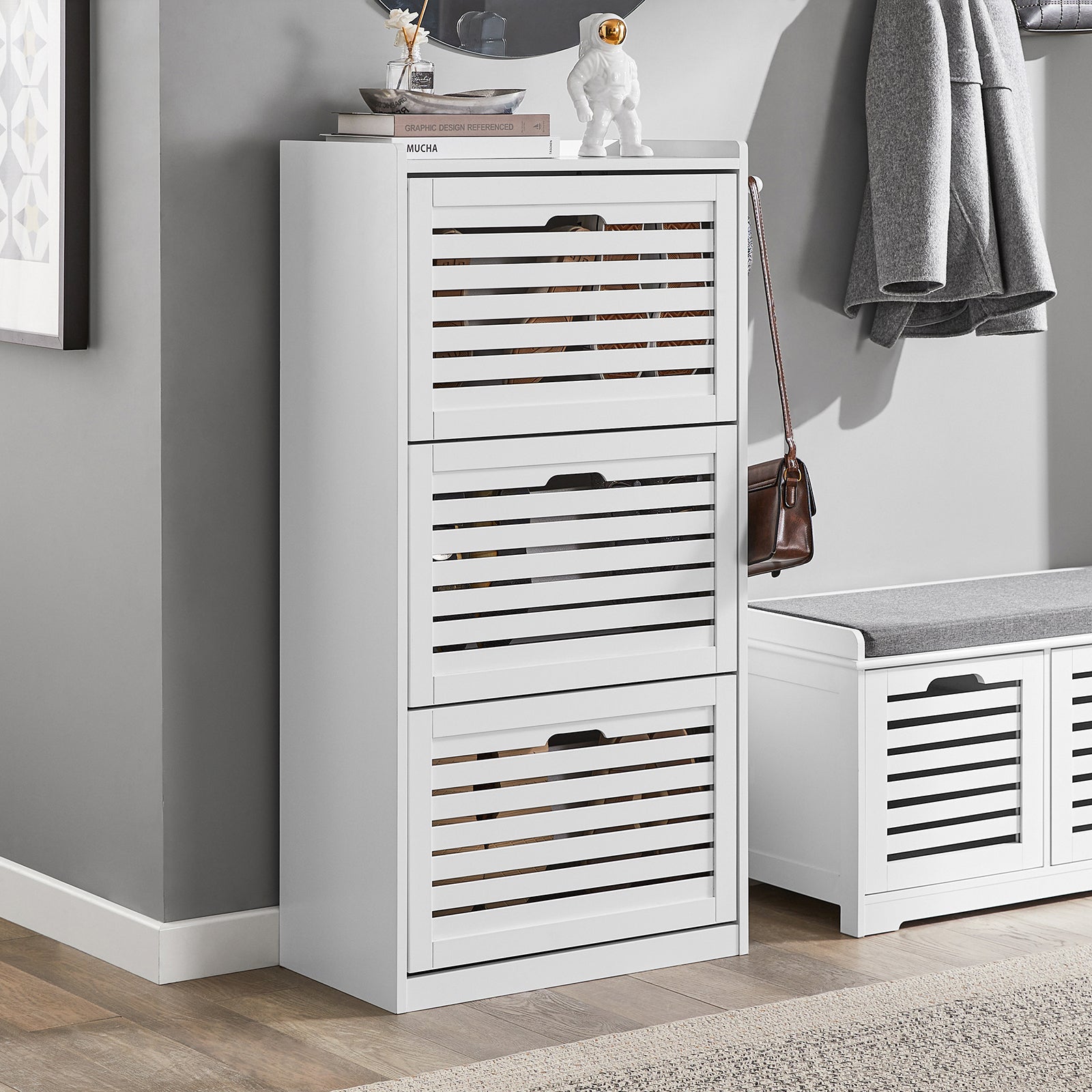 SoBuy FSR108-W, 3 Drawers Shoe Cabinet Shoe Rack Shoe Storage Cupboard Organizer Unit