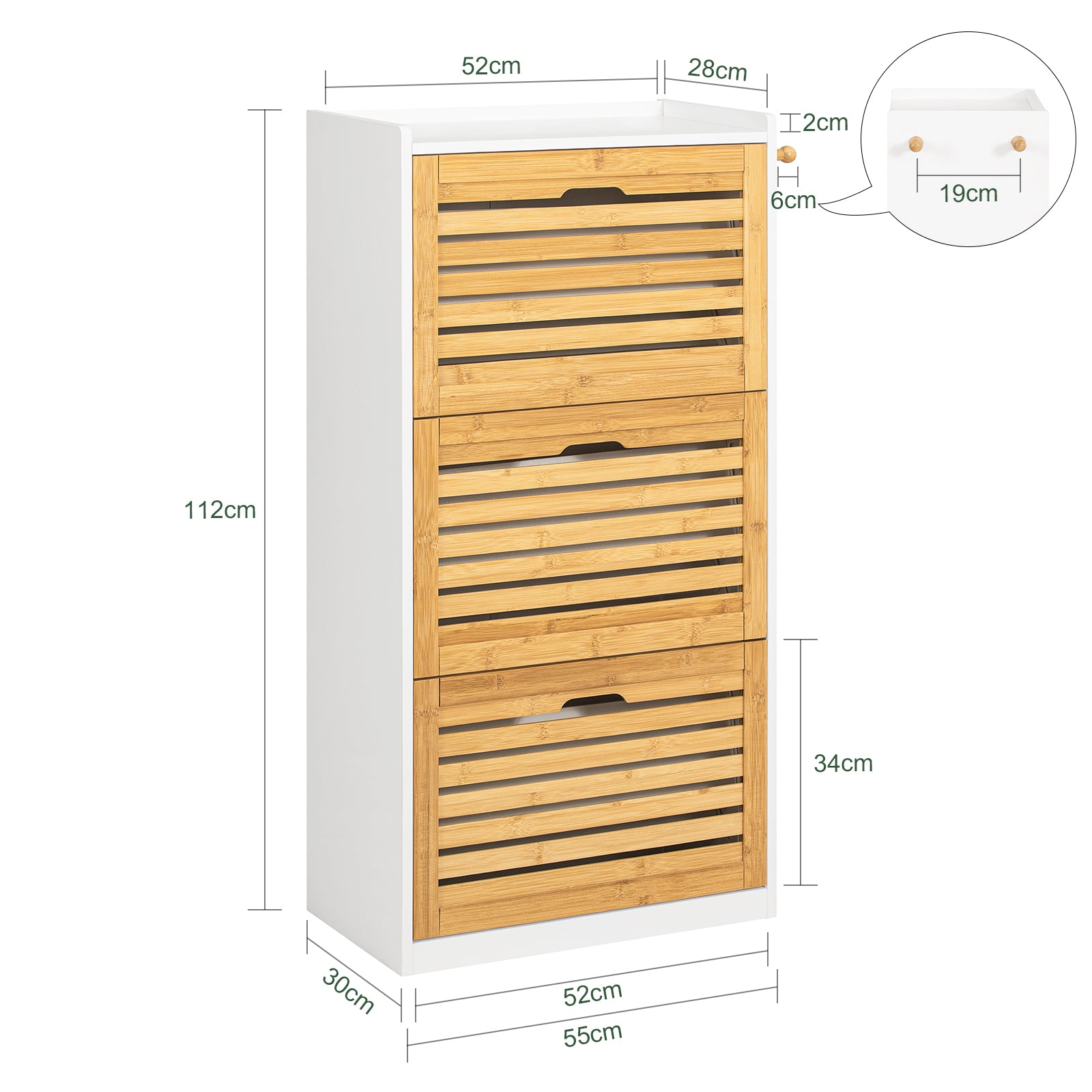 SoBuy FSR108-WN, 3 Drawers Shoe Cabinet Shoe Rack Shoe Storage Cupboard Organizer Unit