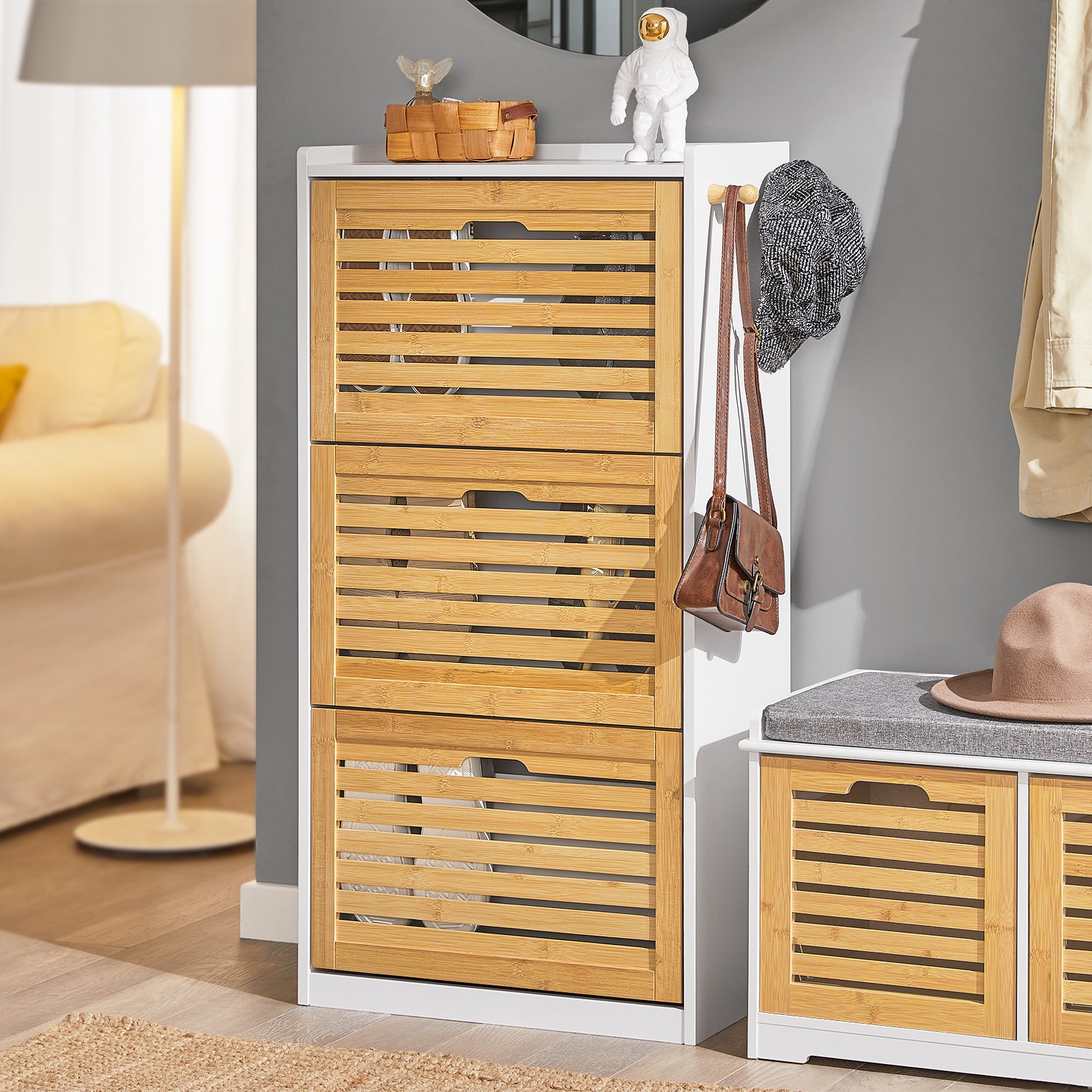 SoBuy FSR108-WN, 3 Drawers Shoe Cabinet Shoe Rack Shoe Storage Cupboard Organizer Unit