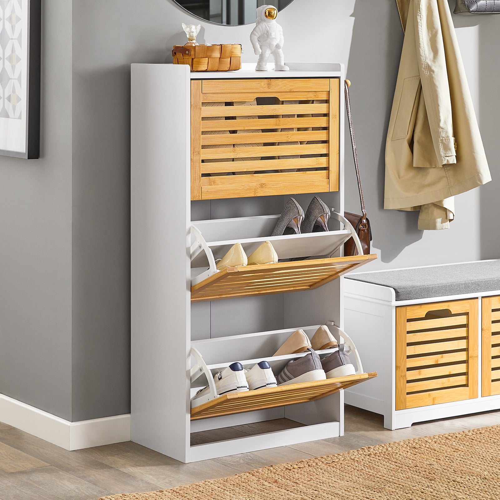 SoBuy FSR108-WN, 3 Drawers Shoe Cabinet Shoe Rack Shoe Storage Cupboard Organizer Unit