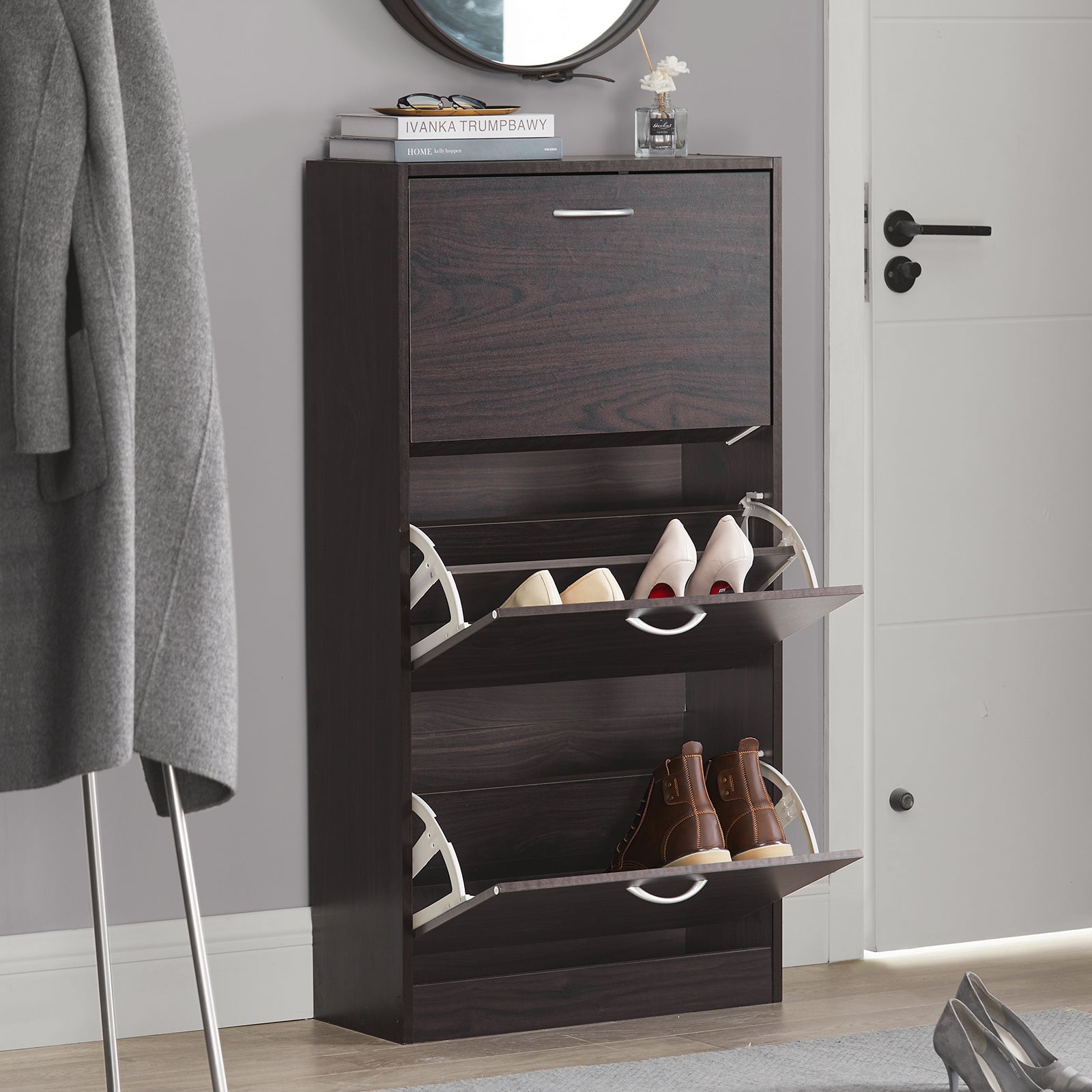 SoBuy FSR110-BR, 3 Drawers Shoe Cabinet Shoe Rack Shoe Storage Cupboard Organizer Unit