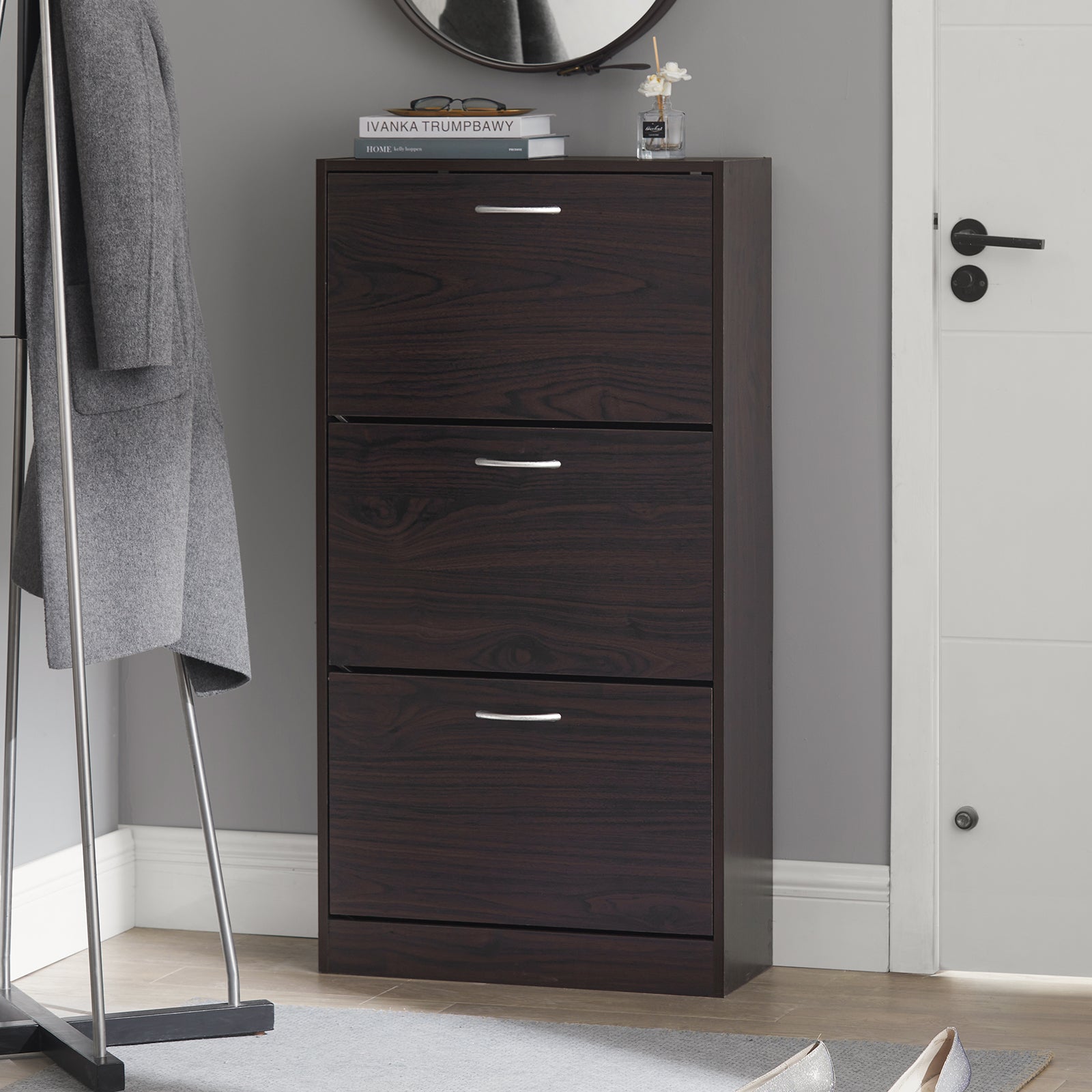 SoBuy FSR110-BR, 3 Drawers Shoe Cabinet Shoe Rack Shoe Storage Cupboard Organizer Unit
