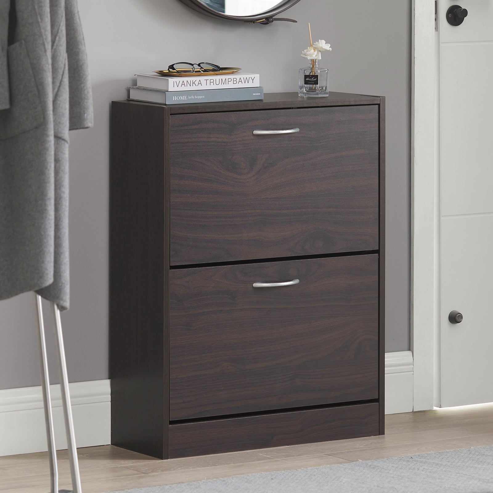 SoBuy FSR110-K-BR, 2 Drawers Shoe Cabinet Shoe Rack Shoe Storage Cupboard Organizer Unit