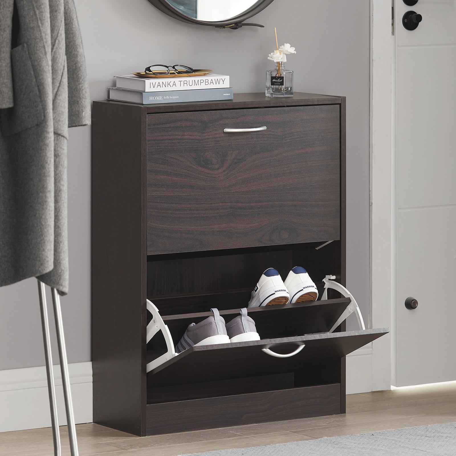 SoBuy FSR110-K-BR, 2 Drawers Shoe Cabinet Shoe Rack Shoe Storage Cupboard Organizer Unit