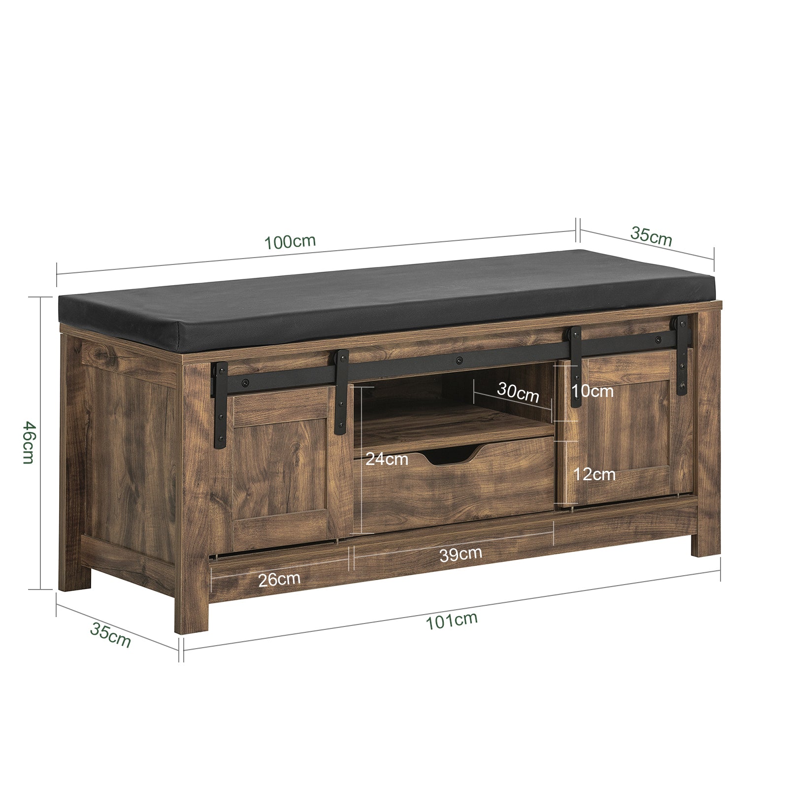SoBuy FSR118-N, Hallway Shoe Bench Shoe Cabinet Shoe Rack with 2 Sliding Doors & Seat Cushion