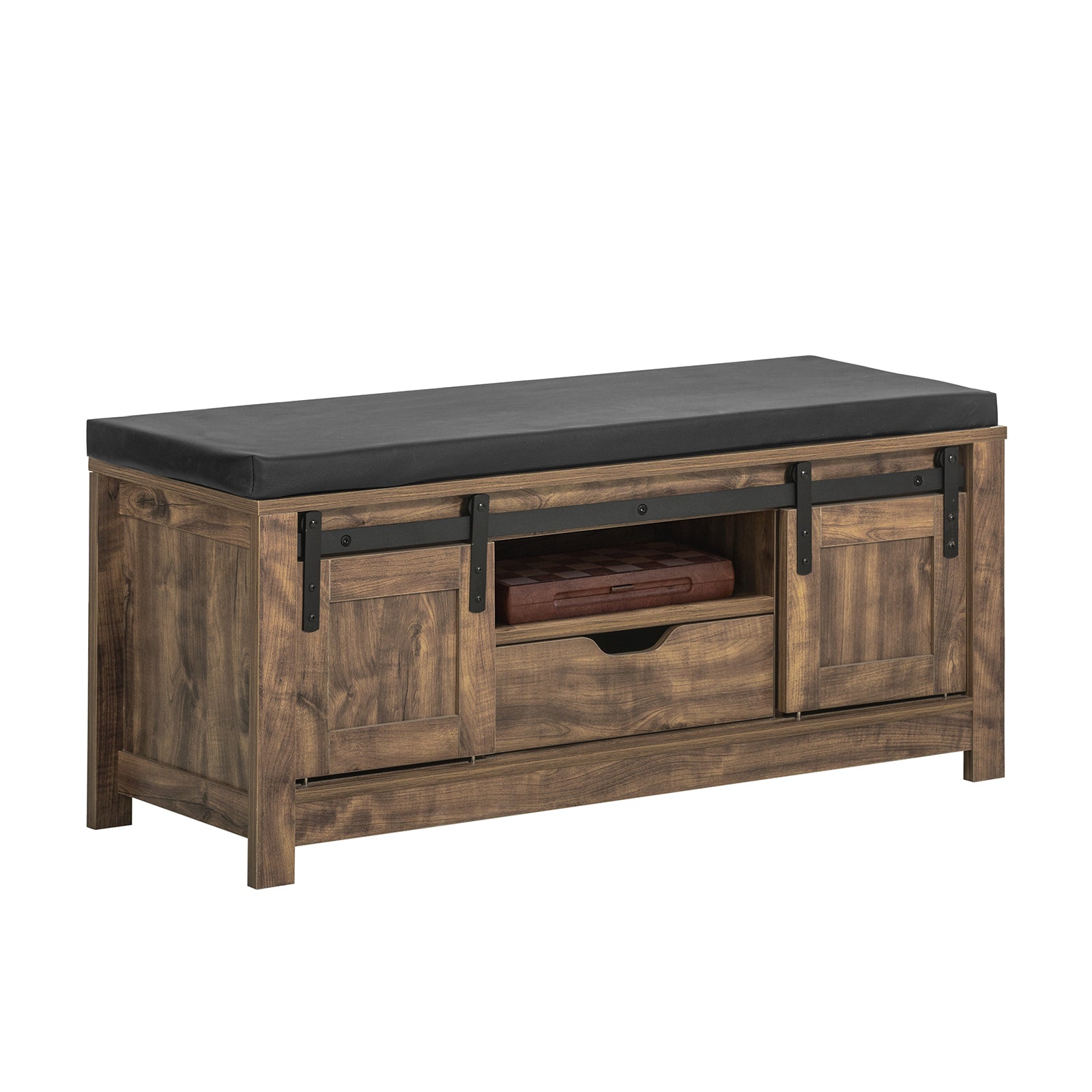 SoBuy FSR118-N, Hallway Shoe Bench Shoe Cabinet Shoe Rack with 2 Sliding Doors & Seat Cushion