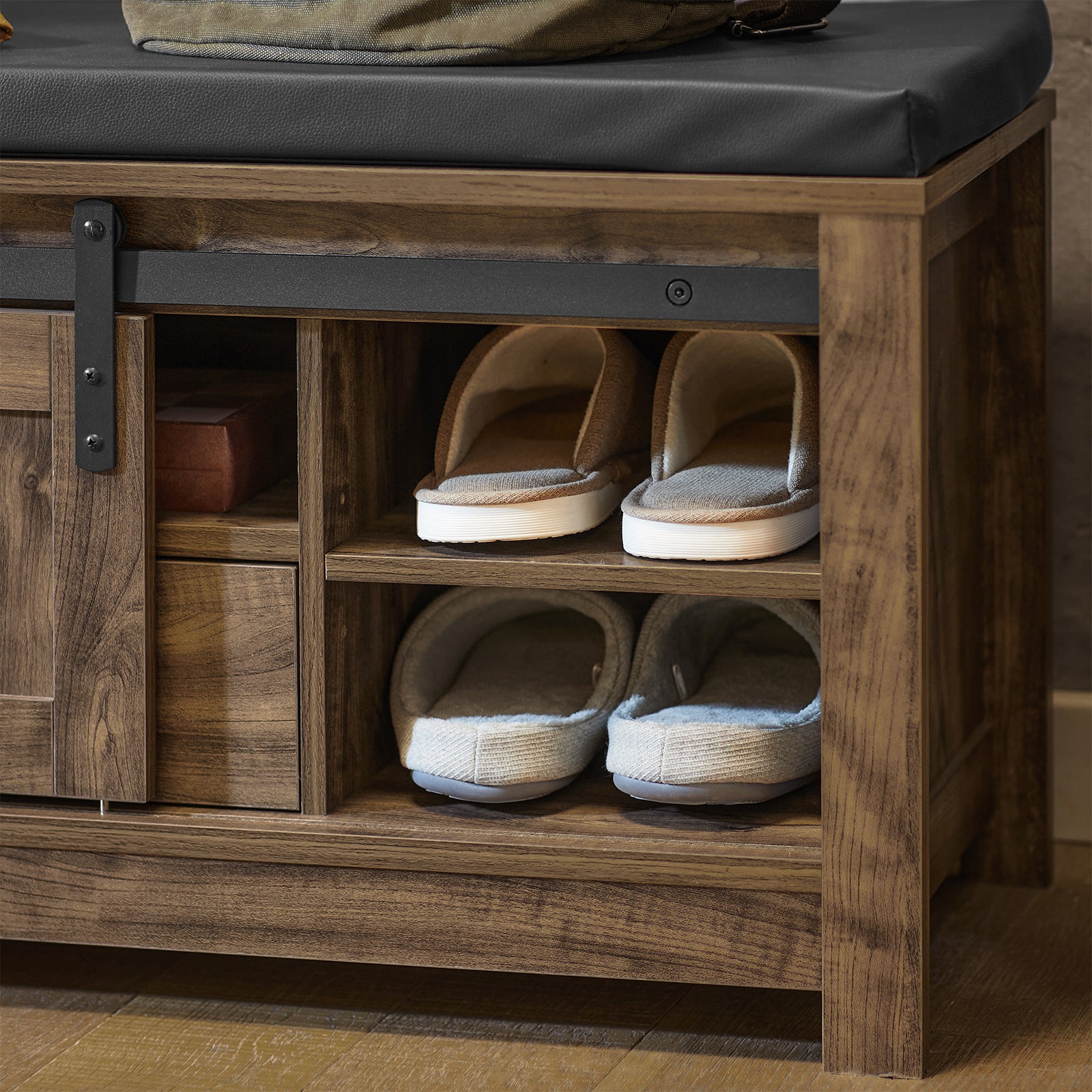 SoBuy FSR118-N, Hallway Shoe Bench Shoe Cabinet Shoe Rack with 2 Sliding Doors & Seat Cushion