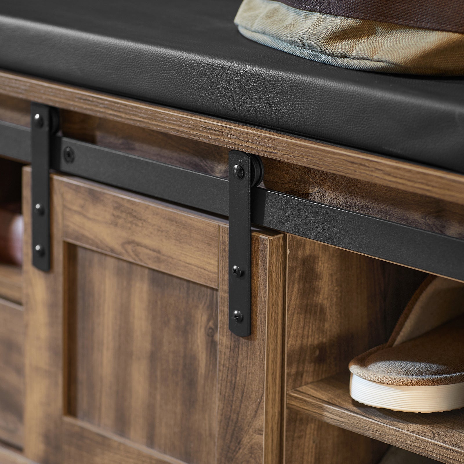 SoBuy FSR118-N, Hallway Shoe Bench Shoe Cabinet Shoe Rack with 2 Sliding Doors & Seat Cushion