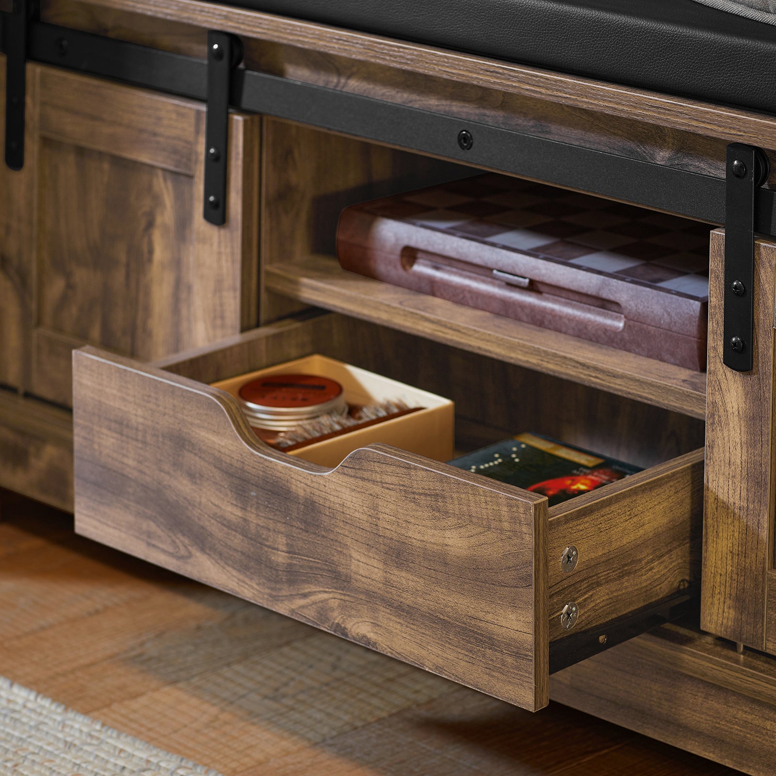 SoBuy FSR118-N, Hallway Shoe Bench Shoe Cabinet Shoe Rack with 2 Sliding Doors & Seat Cushion