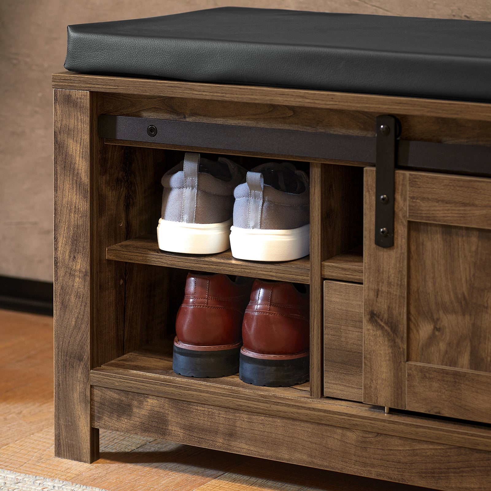 SoBuy FSR118-N, Hallway Shoe Bench Shoe Cabinet Shoe Rack with 2 Sliding Doors & Seat Cushion