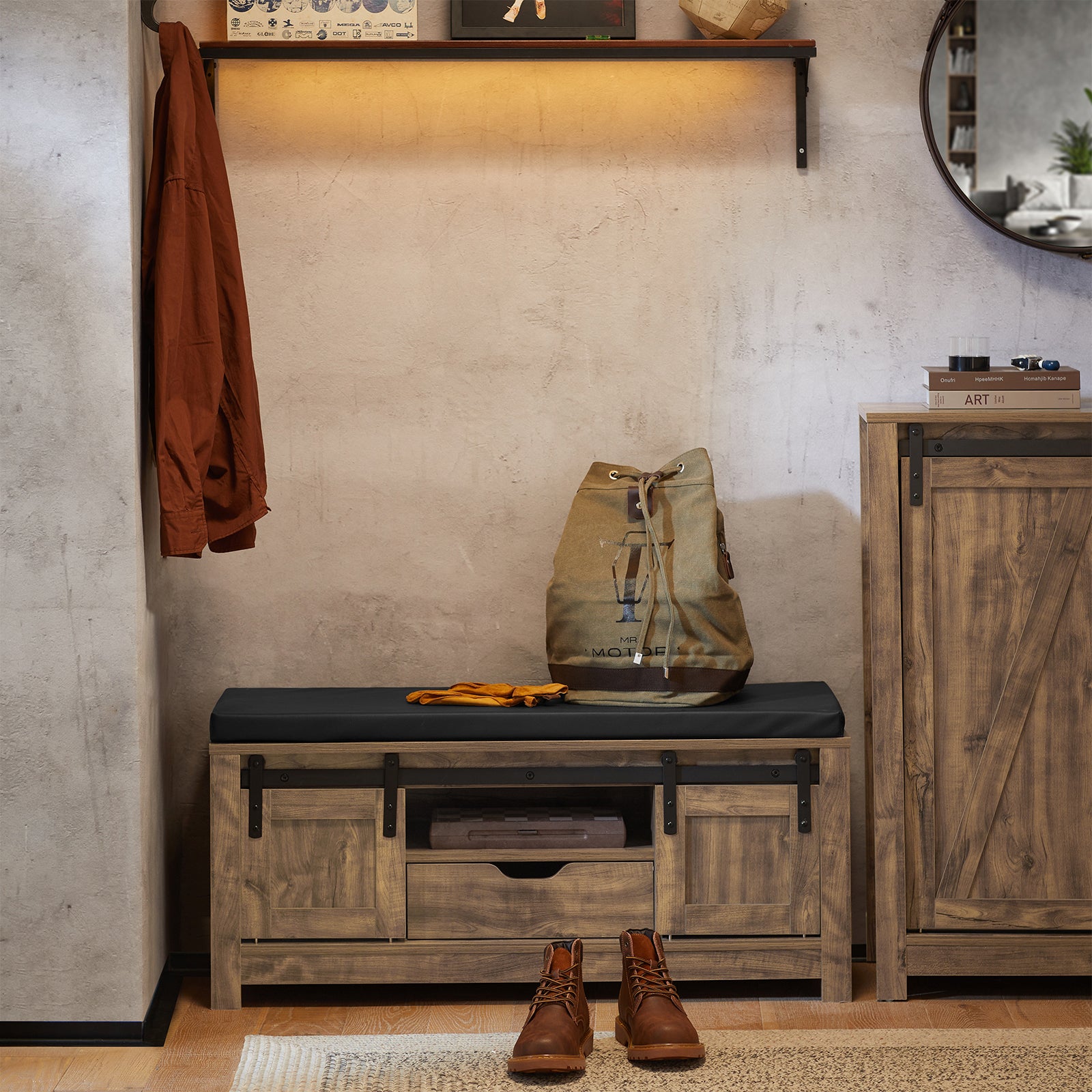 SoBuy FSR118-N, Hallway Shoe Bench Shoe Cabinet Shoe Rack with 2 Sliding Doors & Seat Cushion