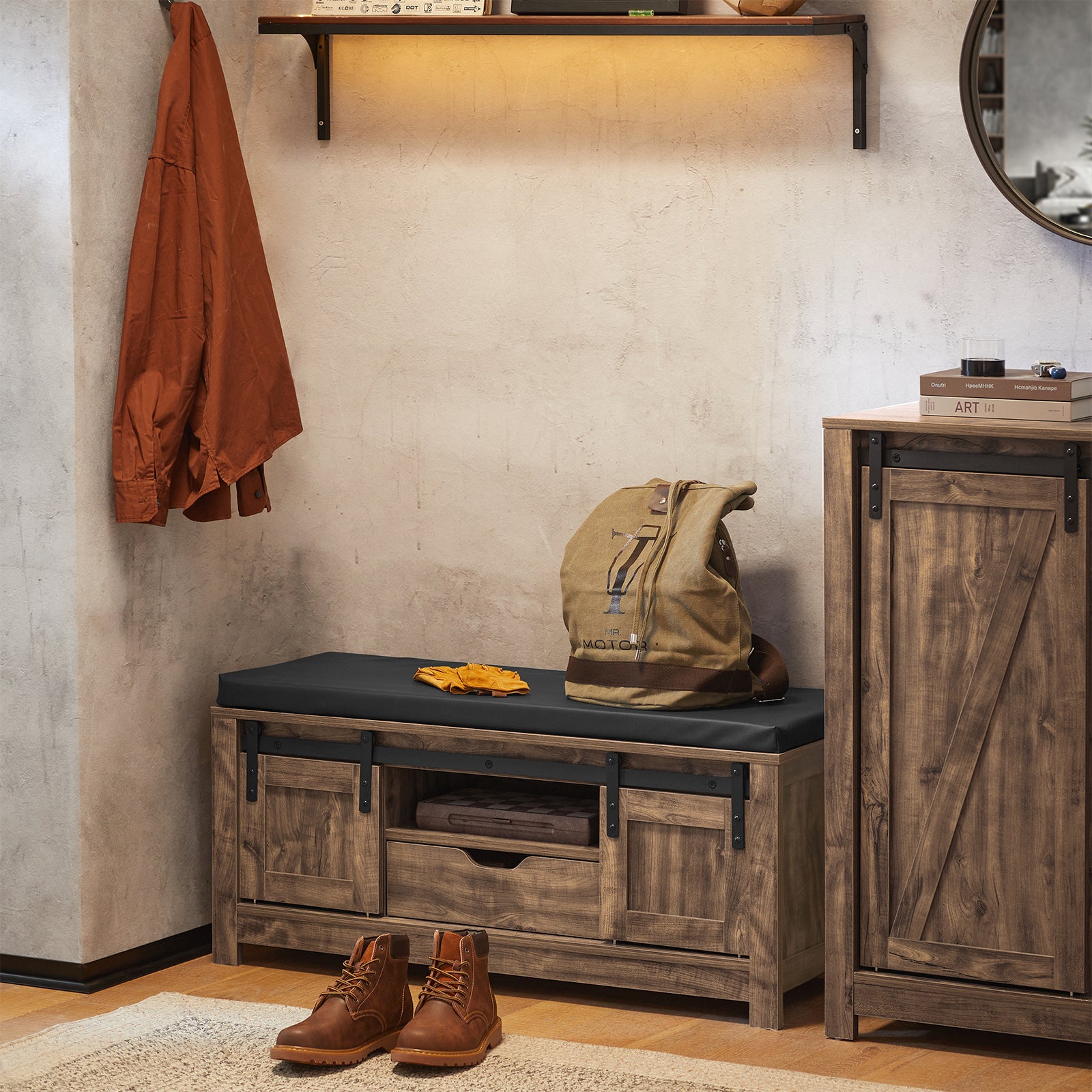 SoBuy FSR118-N, Hallway Shoe Bench Shoe Cabinet Shoe Rack with 2 Sliding Doors & Seat Cushion
