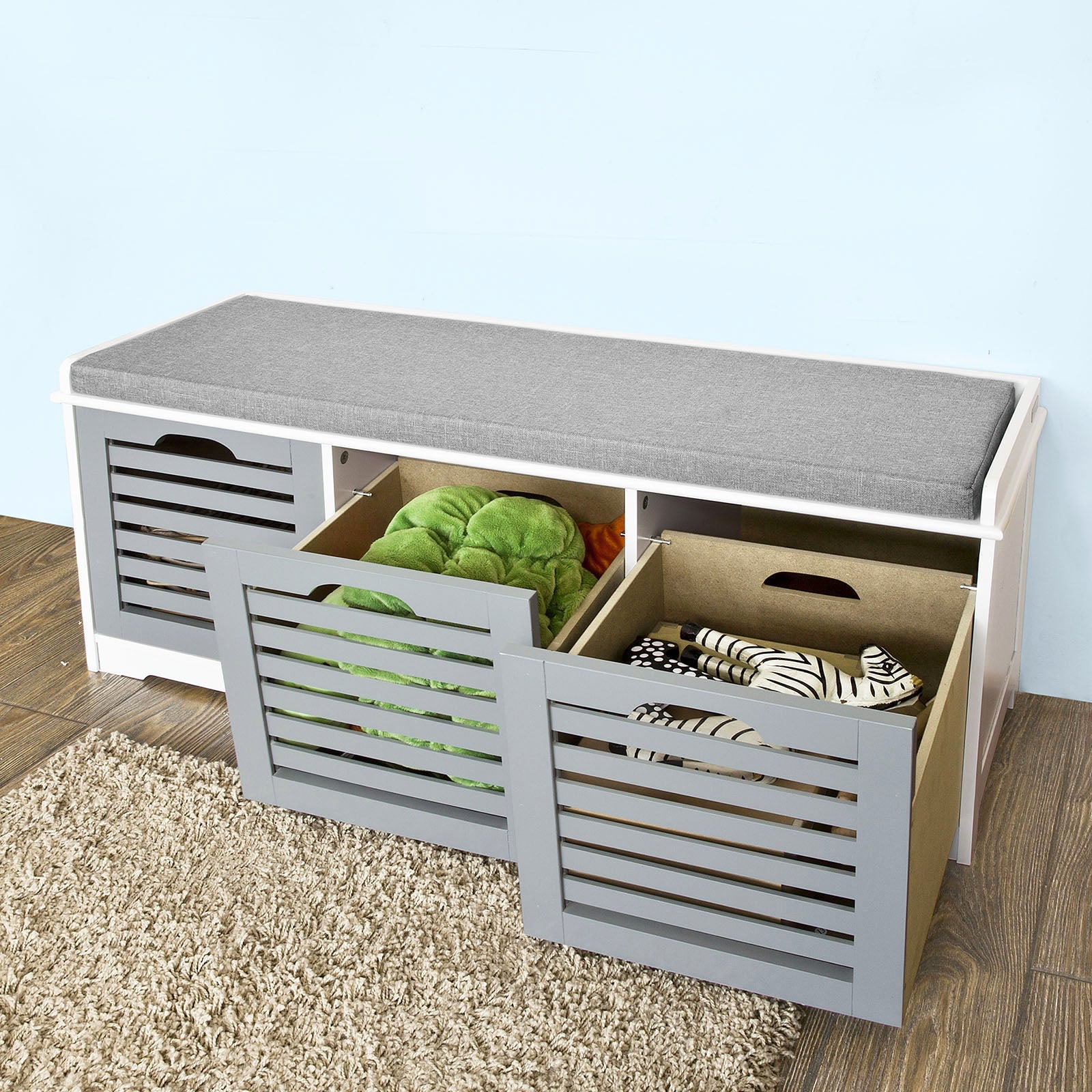 SoBuy Padd Hallway Shoe Storage Bench with 3 Drawers, FSR23-HG