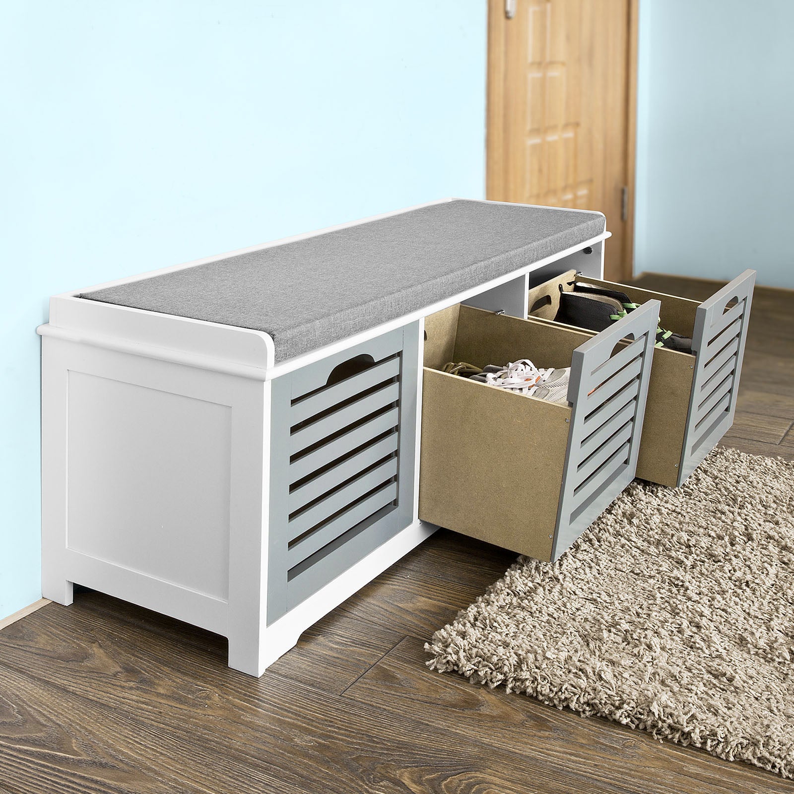 SoBuy Padd Hallway Shoe Storage Bench with 3 Drawers, FSR23-HG