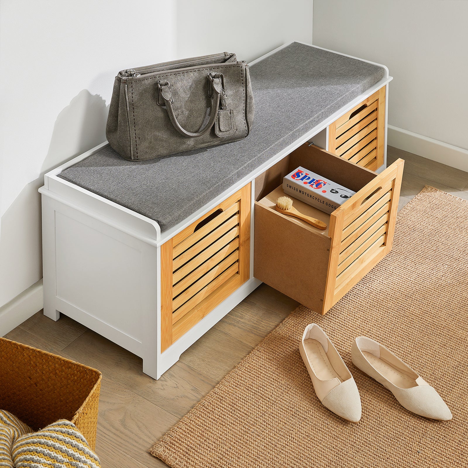SoBuy Hallway Shoe Storage Bench With Drawers & Cushion,FSR23-WN