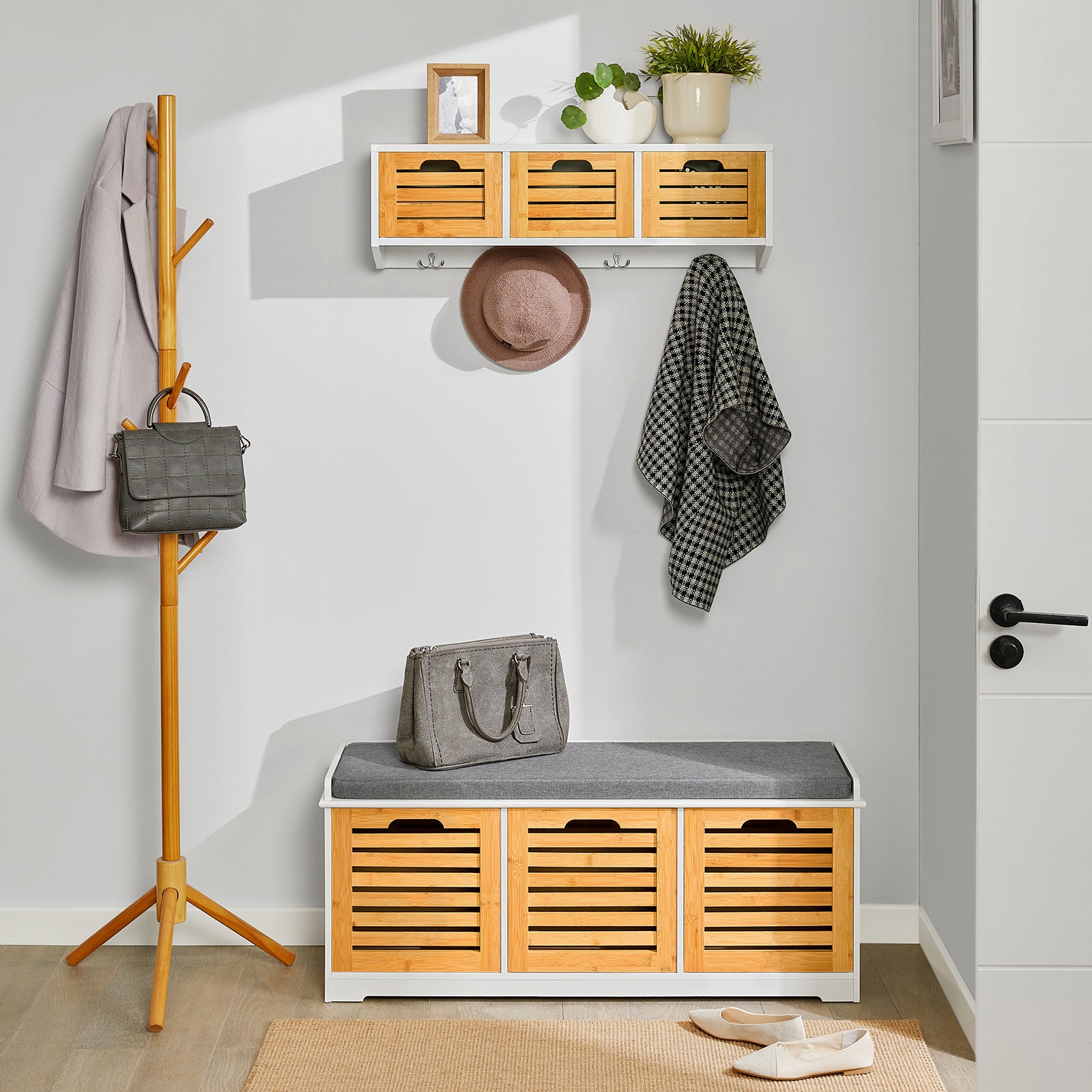 SoBuy Hallway Shoe Storage Bench With Drawers & Cushion,FSR23-WN