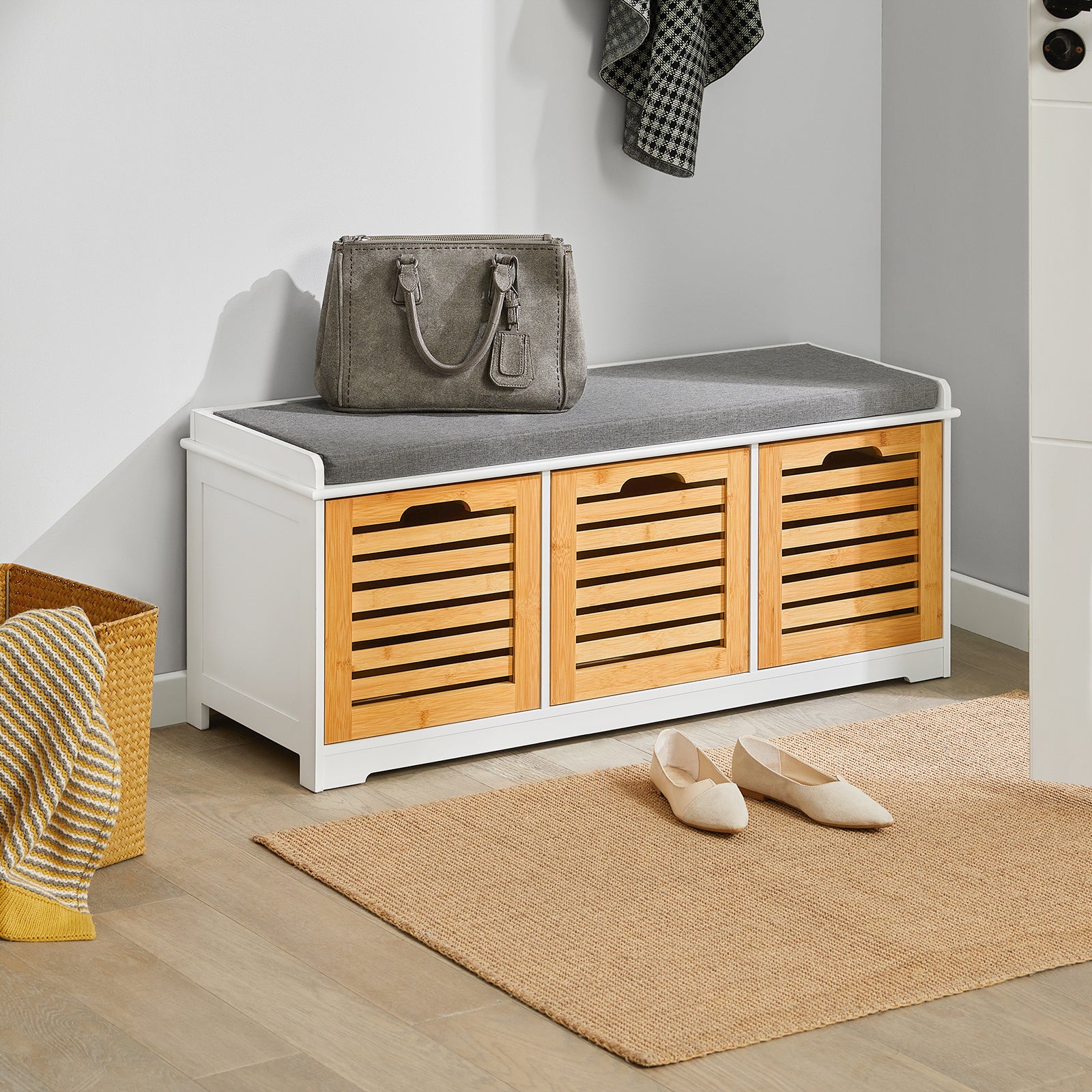 SoBuy Hallway Shoe Storage Bench With Drawers & Cushion,FSR23-WN
