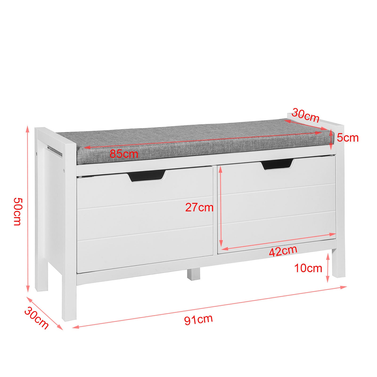 SoBuy FSR63-W, Shoe Bench Shoe Rack Shoe Cabinet Hallway Storage Bench with Seat Cushion
