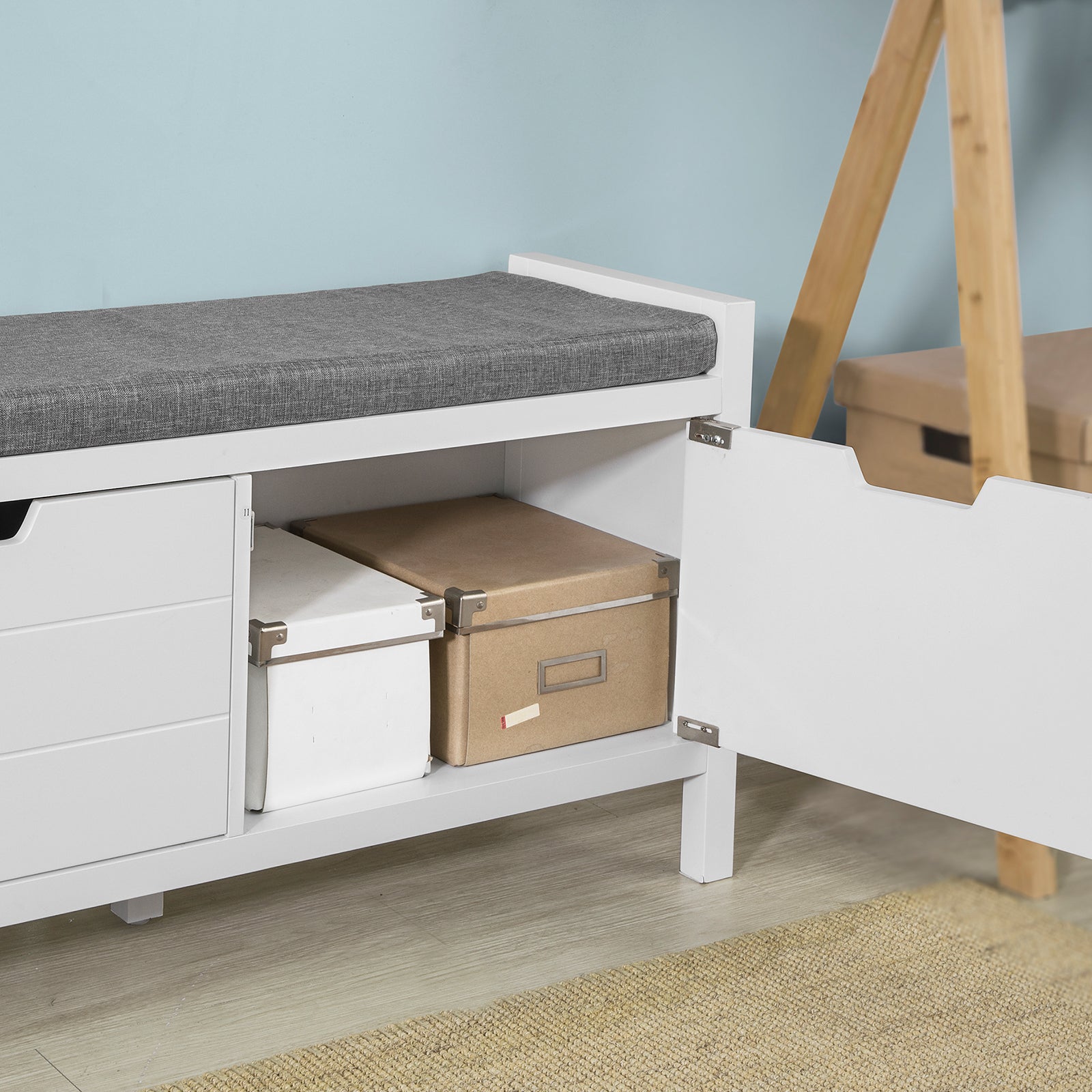 SoBuy FSR63-W, Shoe Bench Shoe Rack Shoe Cabinet Hallway Storage Bench with Seat Cushion
