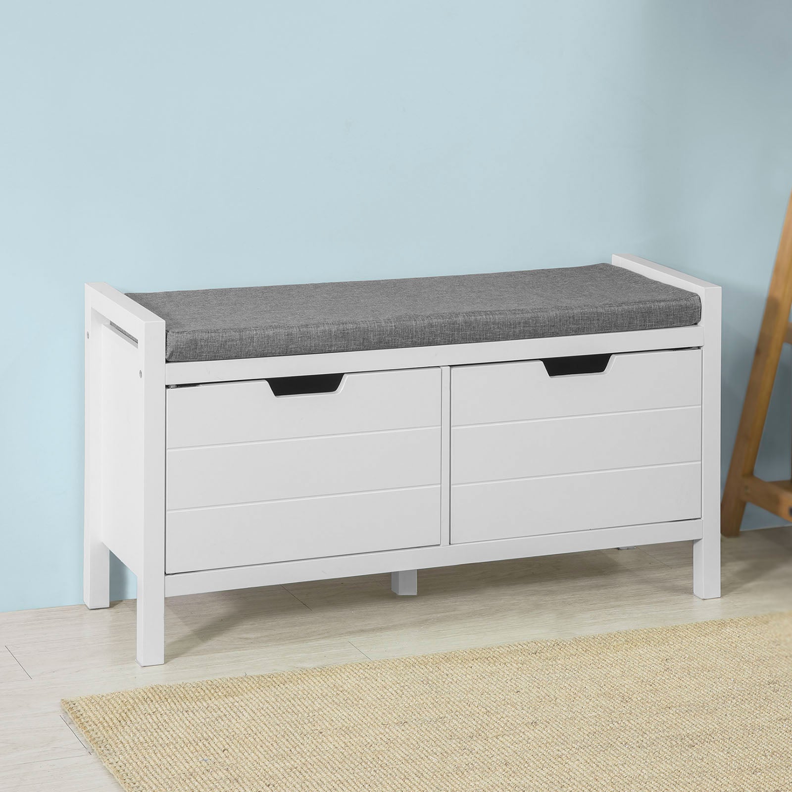 SoBuy FSR63-W, Shoe Bench Shoe Rack Shoe Cabinet Hallway Storage Bench with Seat Cushion