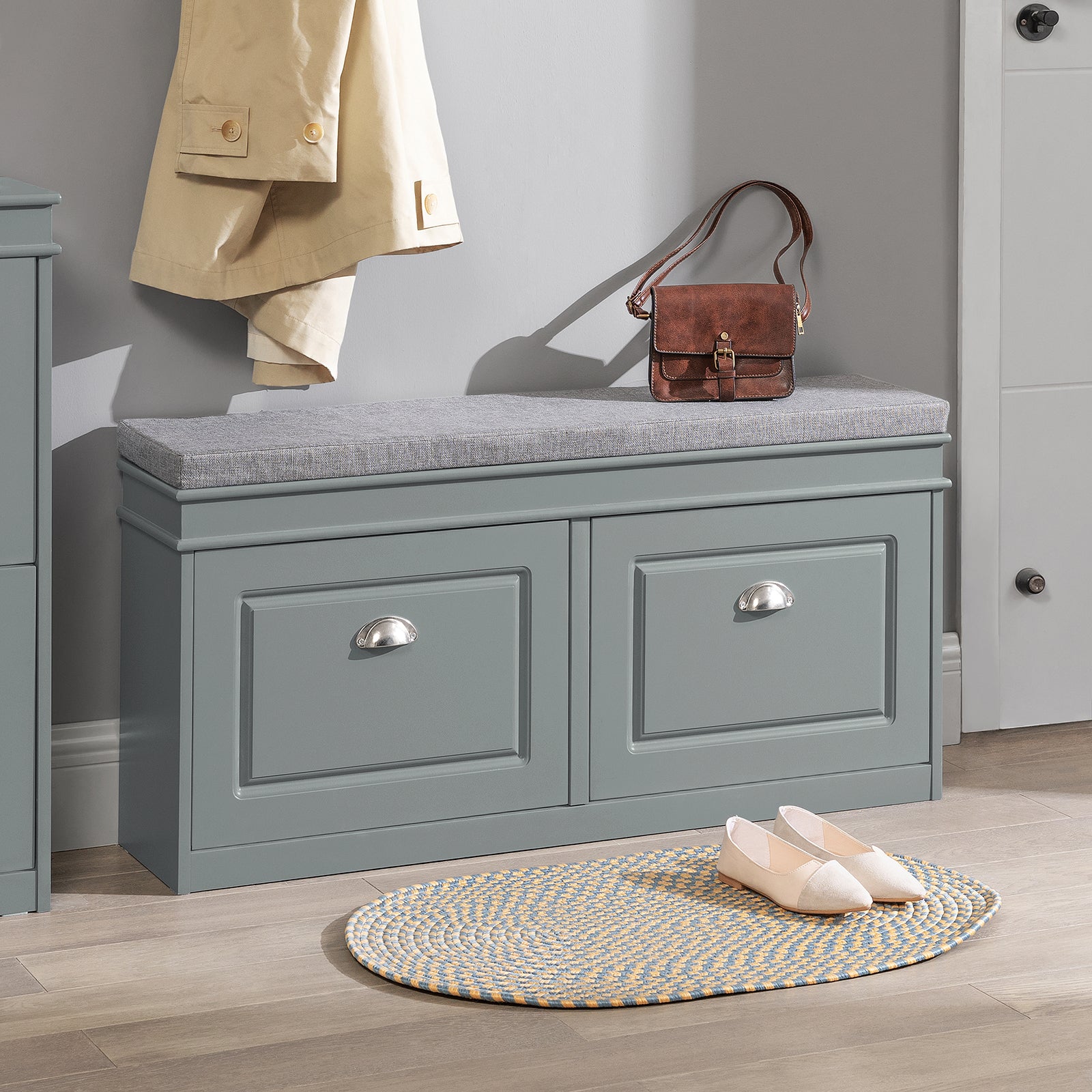 SoBuy Hallway Shoe Bench,Shoe Cabinet with Flip-Drawer and Seat Cushion FSR64-HG