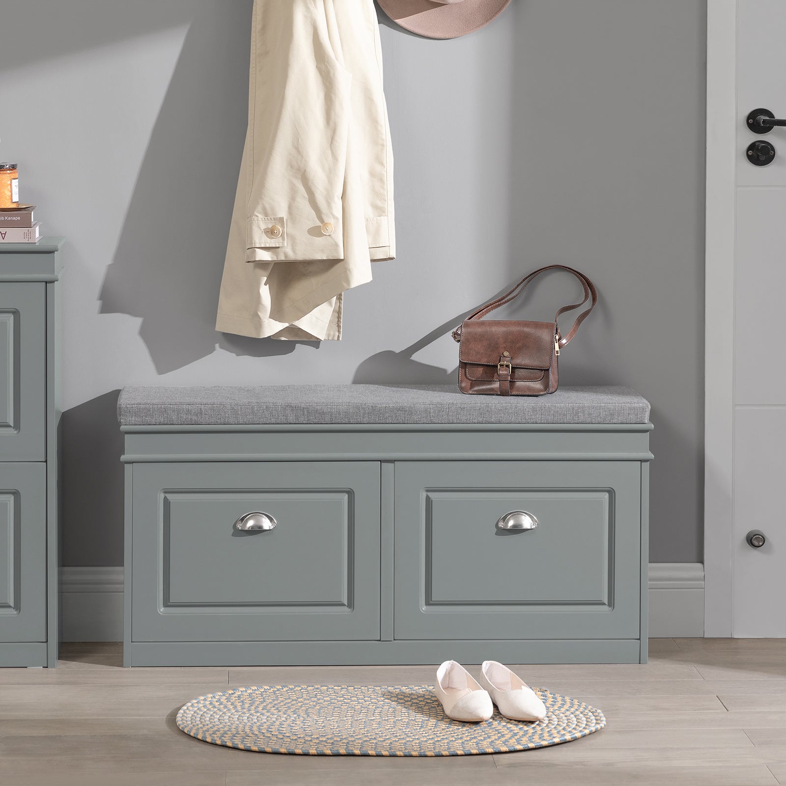 SoBuy Hallway Shoe Bench,Shoe Cabinet with Flip-Drawer and Seat Cushion FSR64-HG