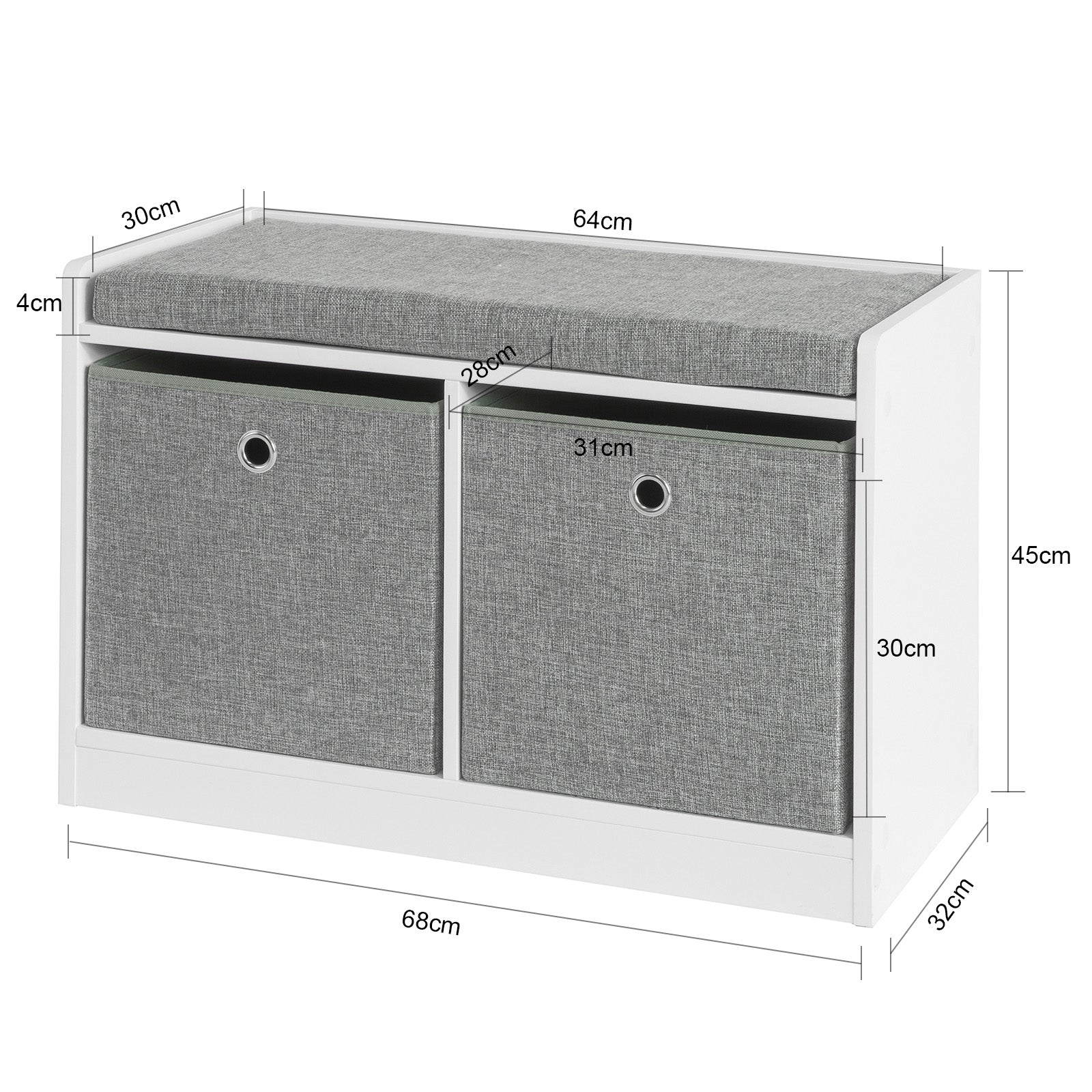 SoBuy FSR65-K-DG, 2 Baskets Hallway Bedroom Storage Bench, Shoe Bench Shoe Rack Shoe Cabinet with Seat Cushion