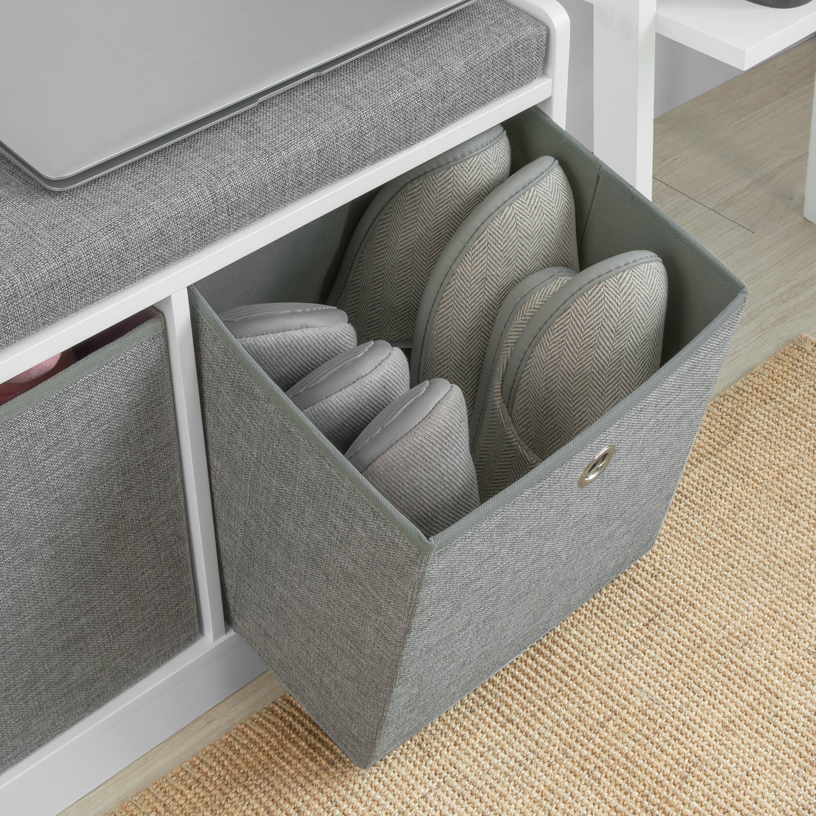 SoBuy FSR65-K-DG, 2 Baskets Hallway Bedroom Storage Bench, Shoe Bench Shoe Rack Shoe Cabinet with Seat Cushion