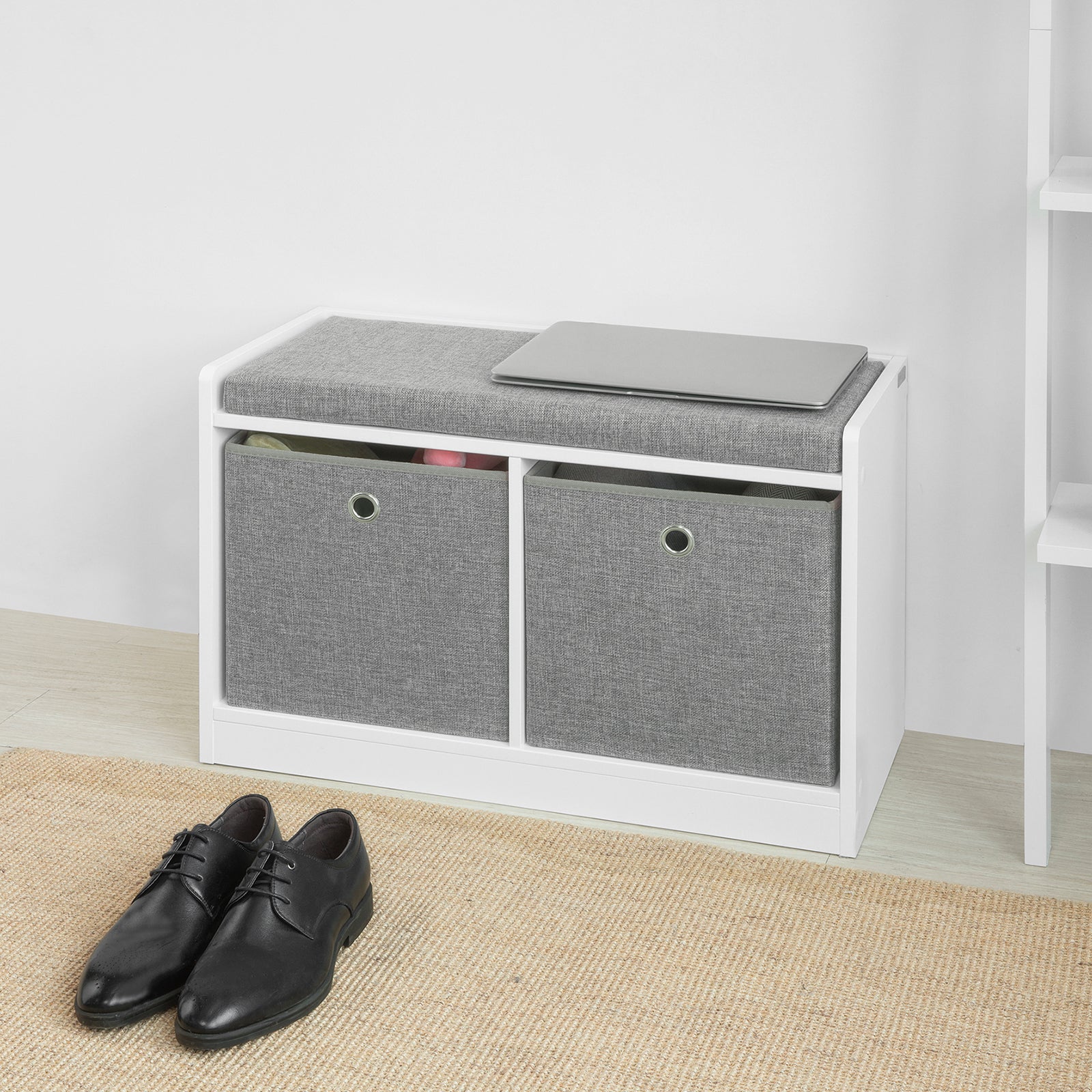 SoBuy FSR65-K-DG, 2 Baskets Hallway Bedroom Storage Bench, Shoe Bench Shoe Rack Shoe Cabinet with Seat Cushion
