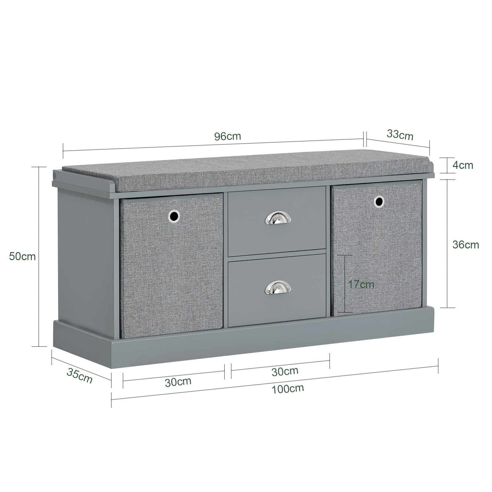 SoBuy FSR66-DG,2 Baskets 2 Drawers Hallway Bedroom Storage Bench,Shoe Bench,Shoe Cabinet with Seat Cushion,Grey