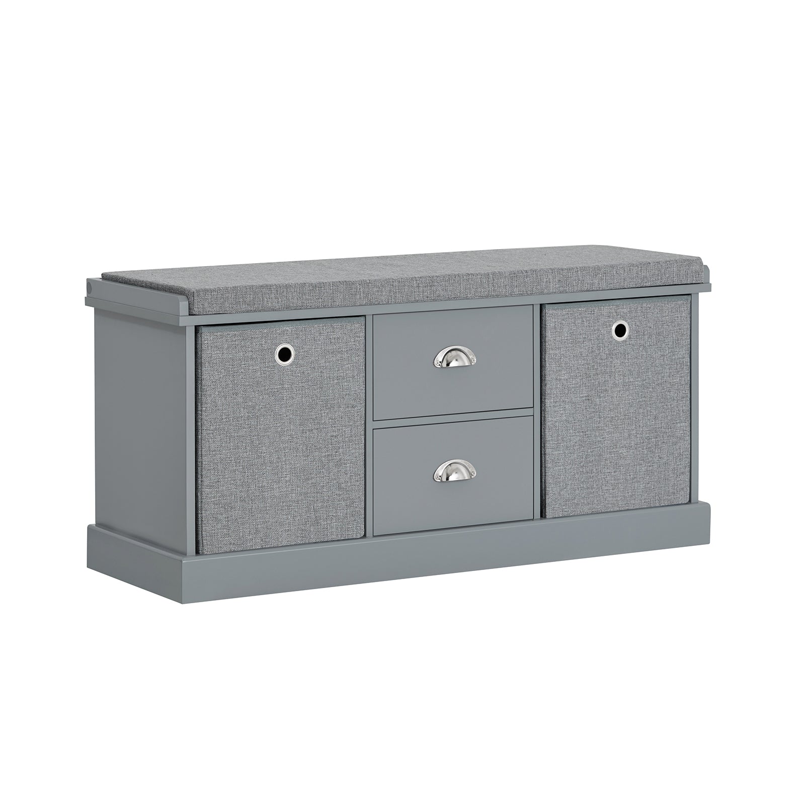SoBuy FSR66-DG,2 Baskets 2 Drawers Hallway Bedroom Storage Bench,Shoe Bench,Shoe Cabinet with Seat Cushion,Grey