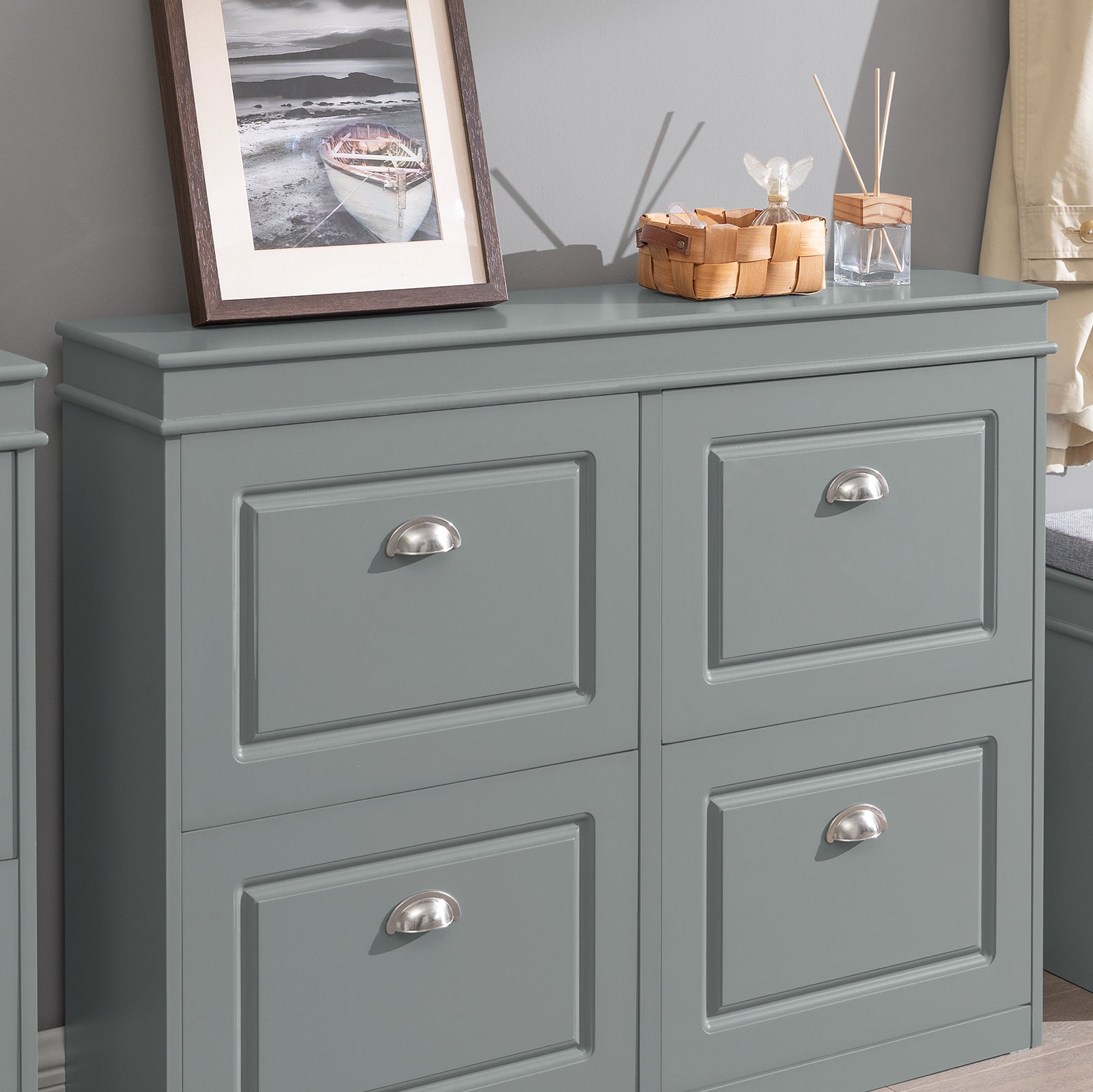 SoBuy FSR79-HG,4 Drawers Shoe Cabinet Shoe Rack Shoe Storage Cupboard Organizer Unit,Grey