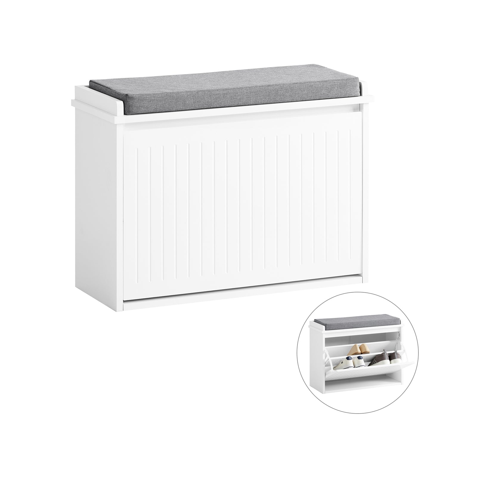 SoBuy FSR98-W, Hallway Shoe Bench Shoe Rack Shoe Cabinet with Seat Cushion and Flip-drawer