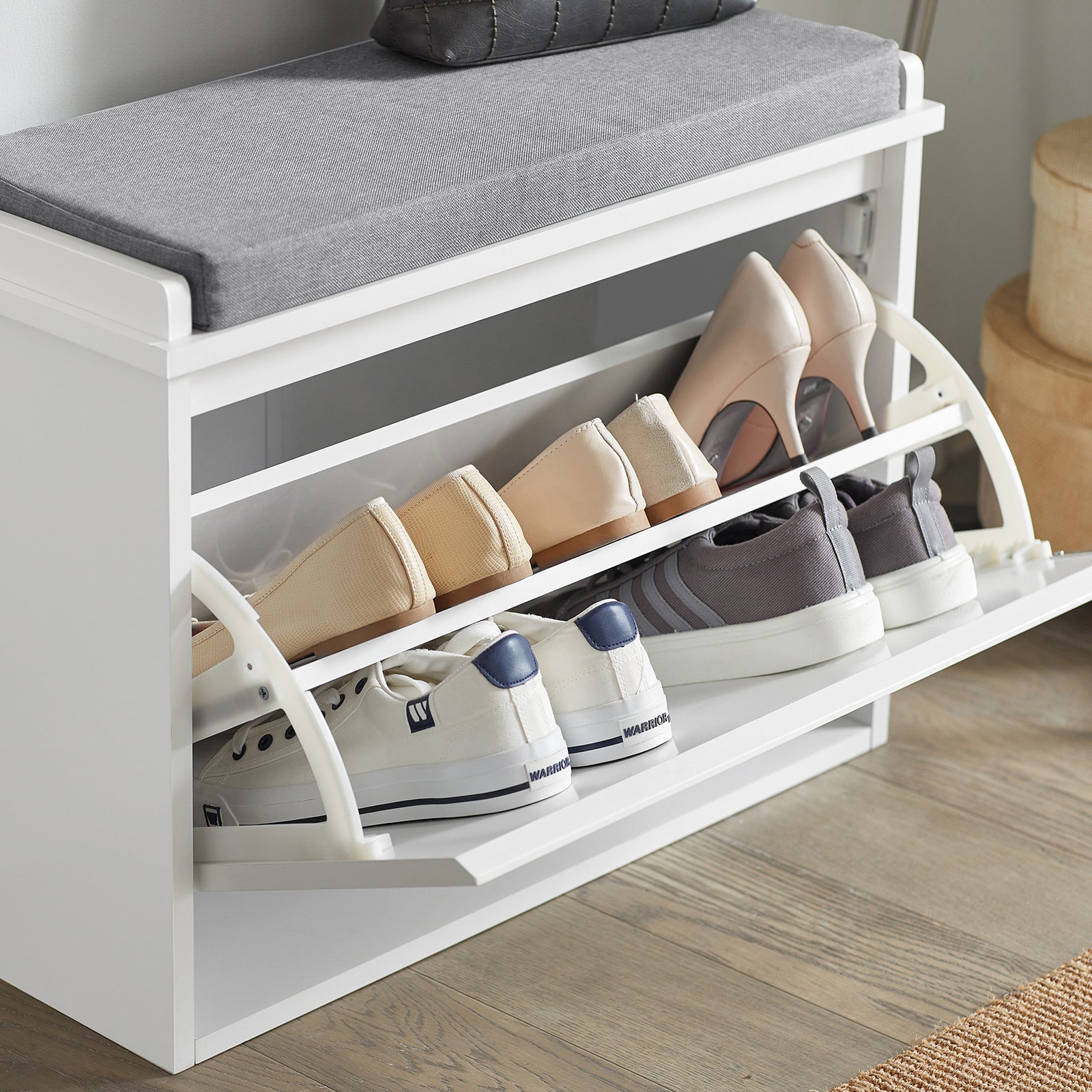 SoBuy FSR98-W, Hallway Shoe Bench Shoe Rack Shoe Cabinet with Seat Cushion and Flip-drawer