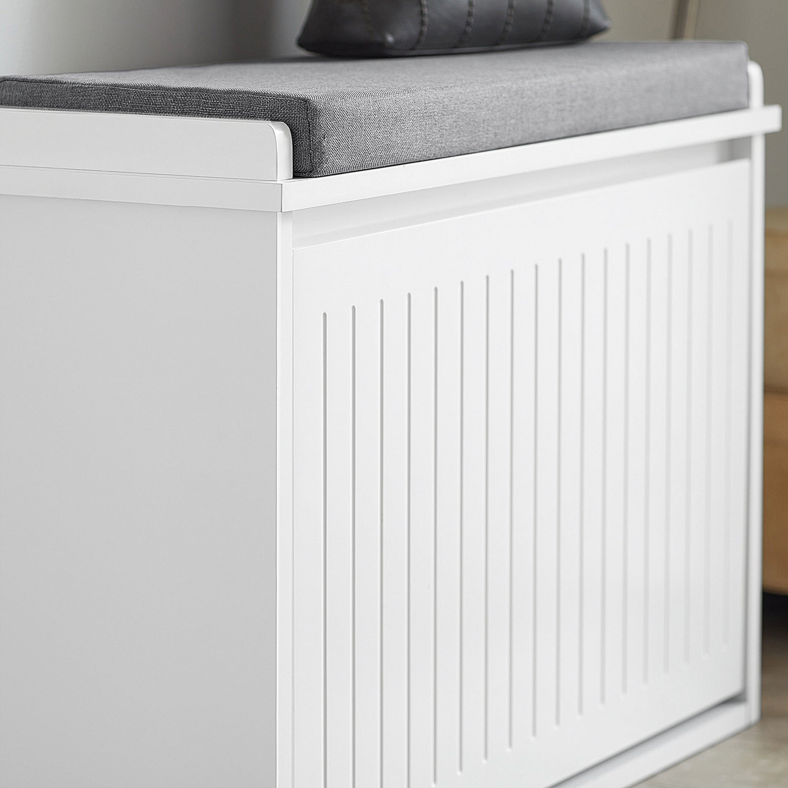 SoBuy FSR98-W, Hallway Shoe Bench Shoe Rack Shoe Cabinet with Seat Cushion and Flip-drawer