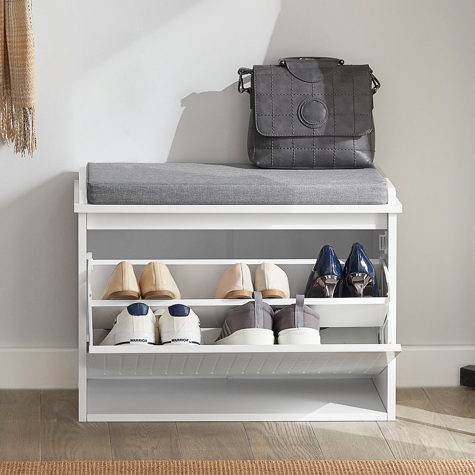 SoBuy FSR98-W, Hallway Shoe Bench Shoe Rack Shoe Cabinet with Seat Cushion and Flip-drawer
