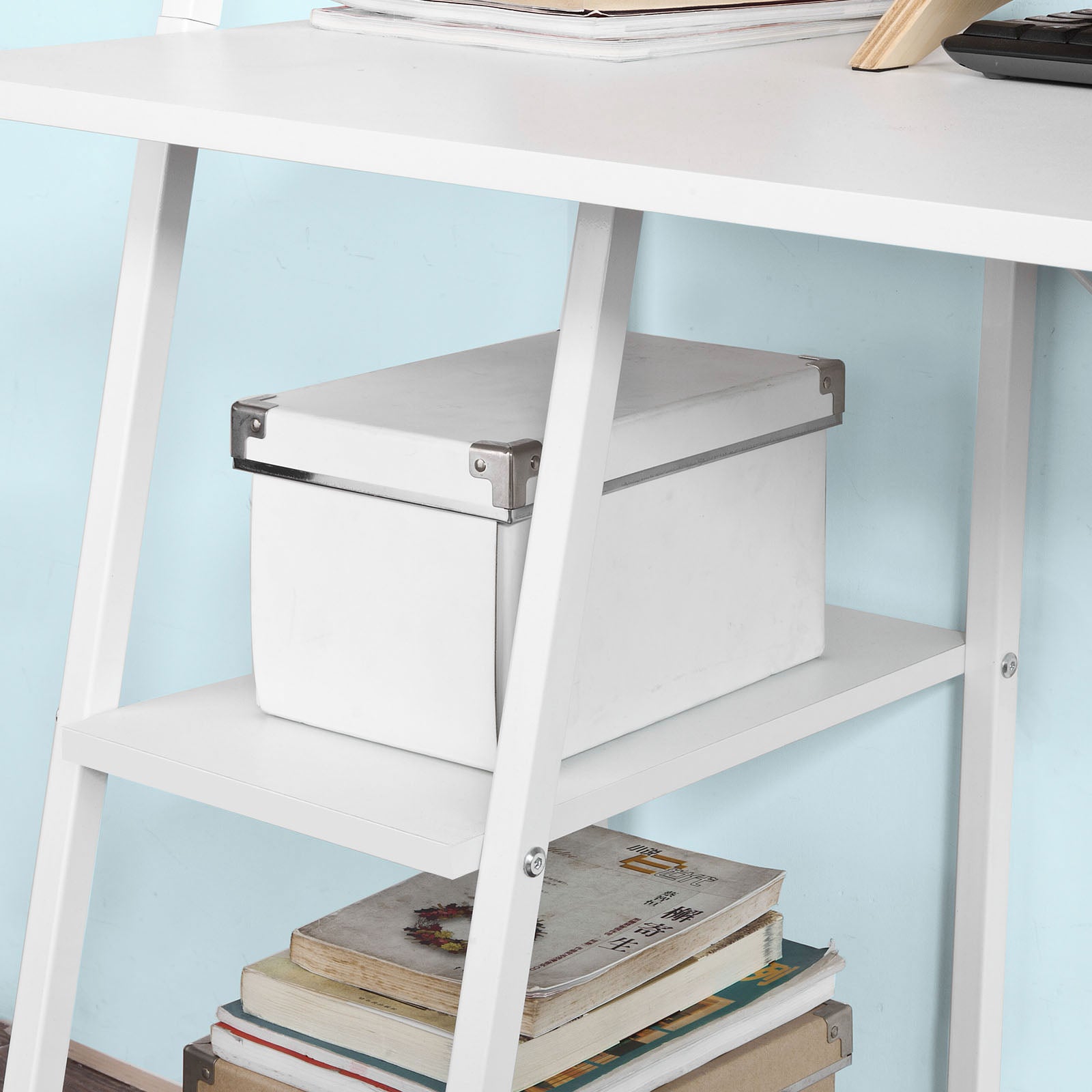 SoBuy Home White Office Wood Computer Table with Storage Rack,FWT29-W
