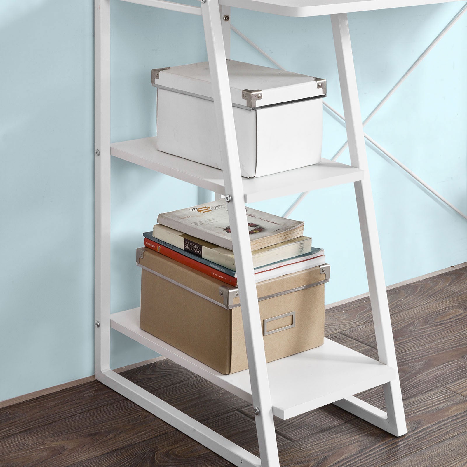SoBuy Home White Office Wood Computer Table with Storage Rack,FWT29-W