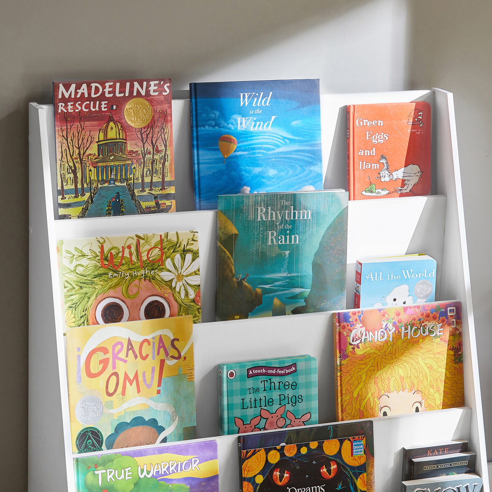 SoBuy Children's Bookcase Newspaper Rack with 4 Shelves Storage Shelf for Children KMB32-W